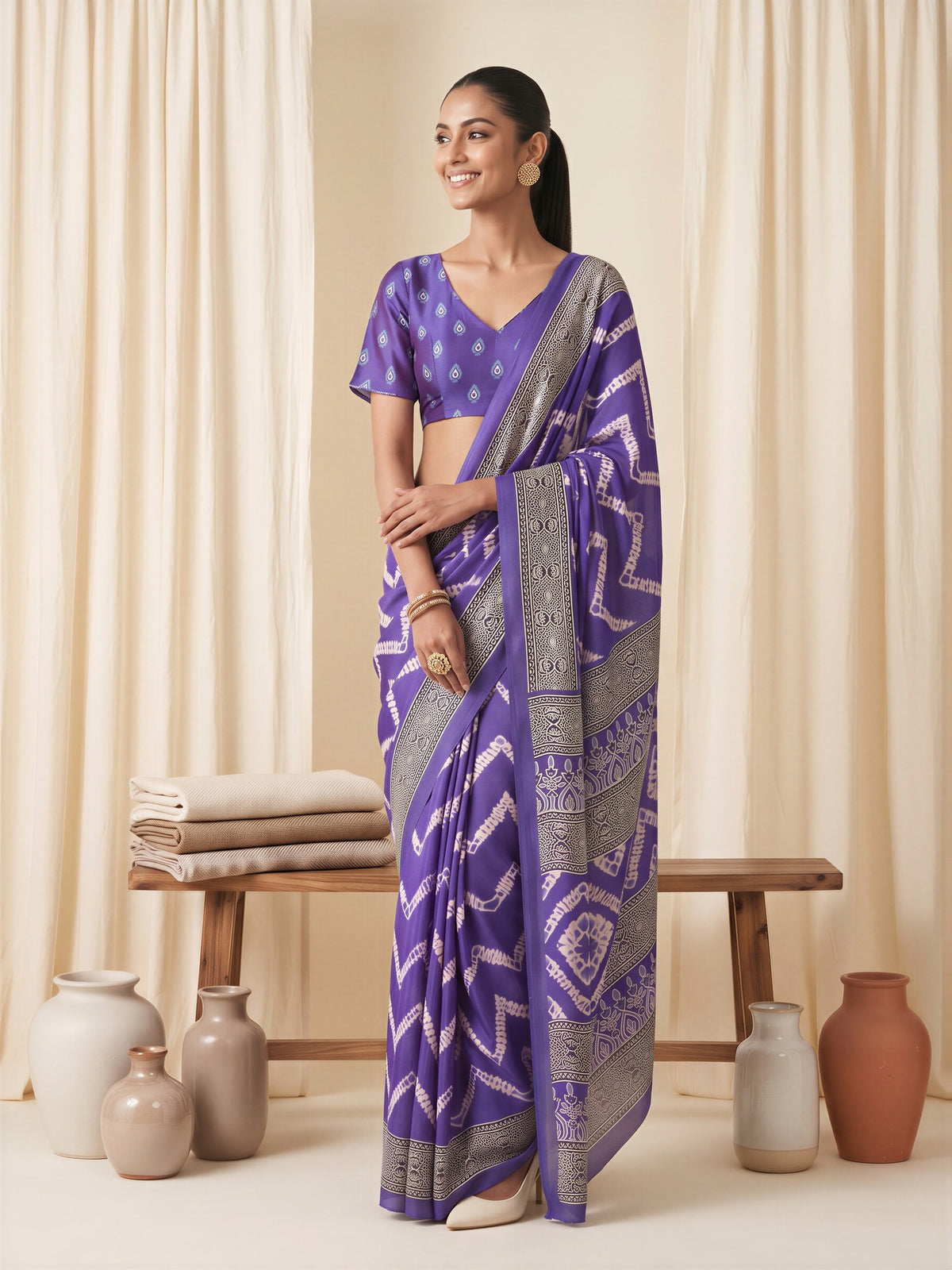 Violet Satin saree – detail view 3