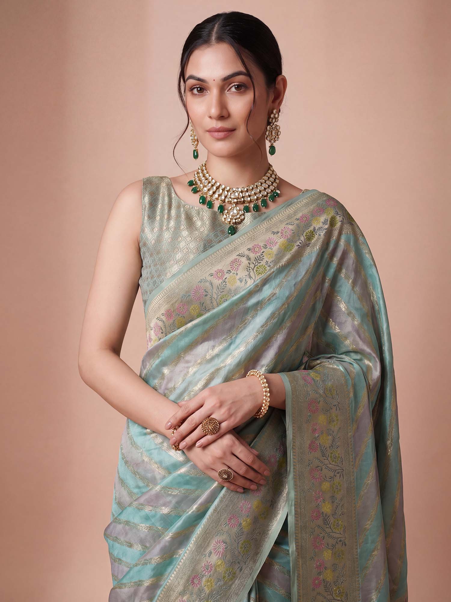 Light Blue Organza saree – detail view 4