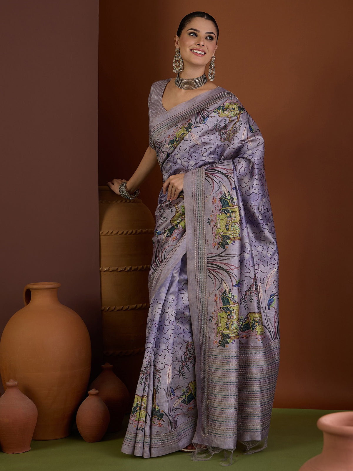 Lavender art silk saree view 4