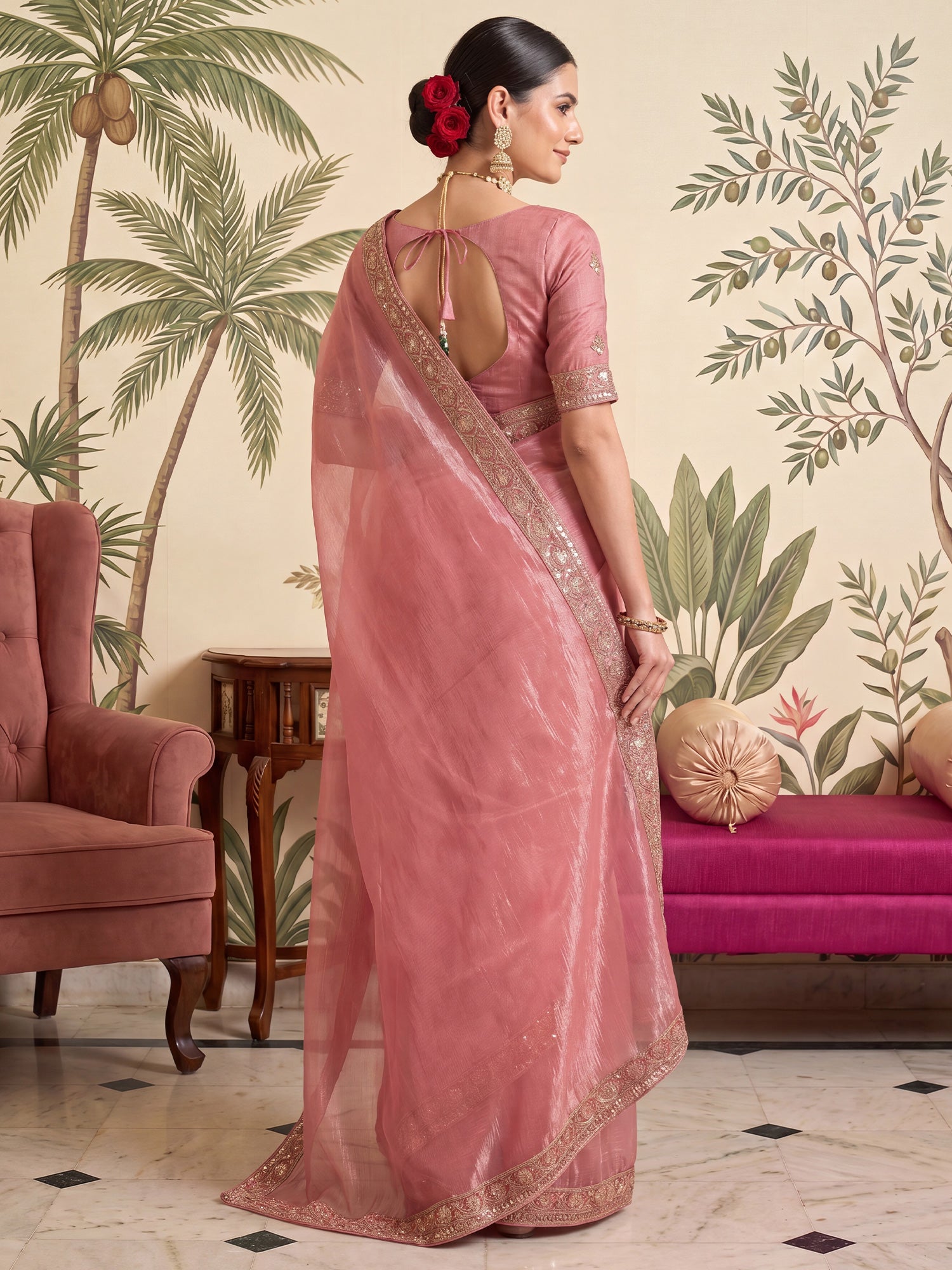 Pink Net saree – detail view 1