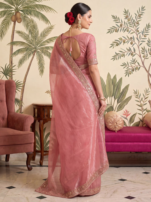 Pink Net saree – detail view 1