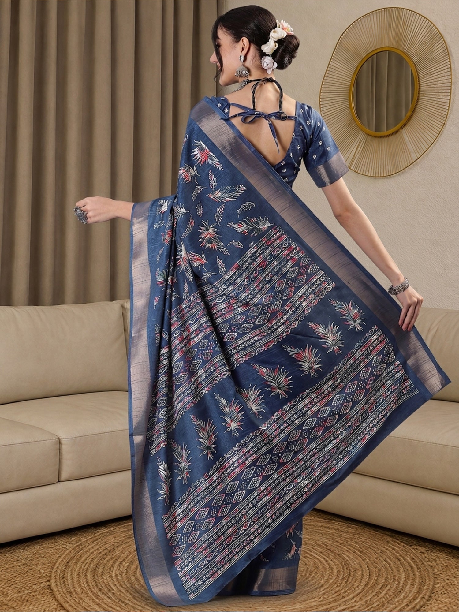 Teal Blue Silk Blend saree – detail view 1