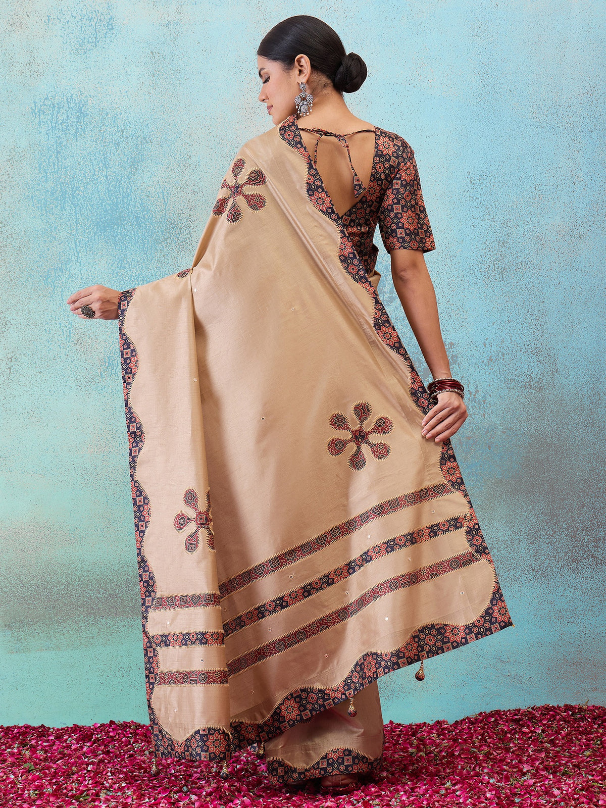 Light Brown silk blend saree view 3