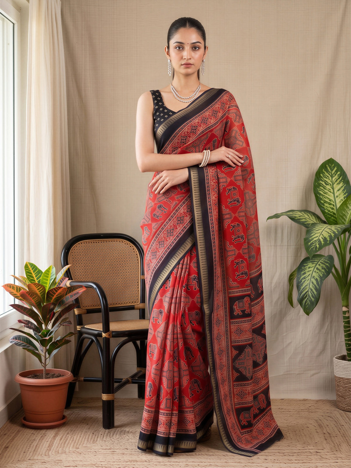 Rust Georgette saree – detail view 3