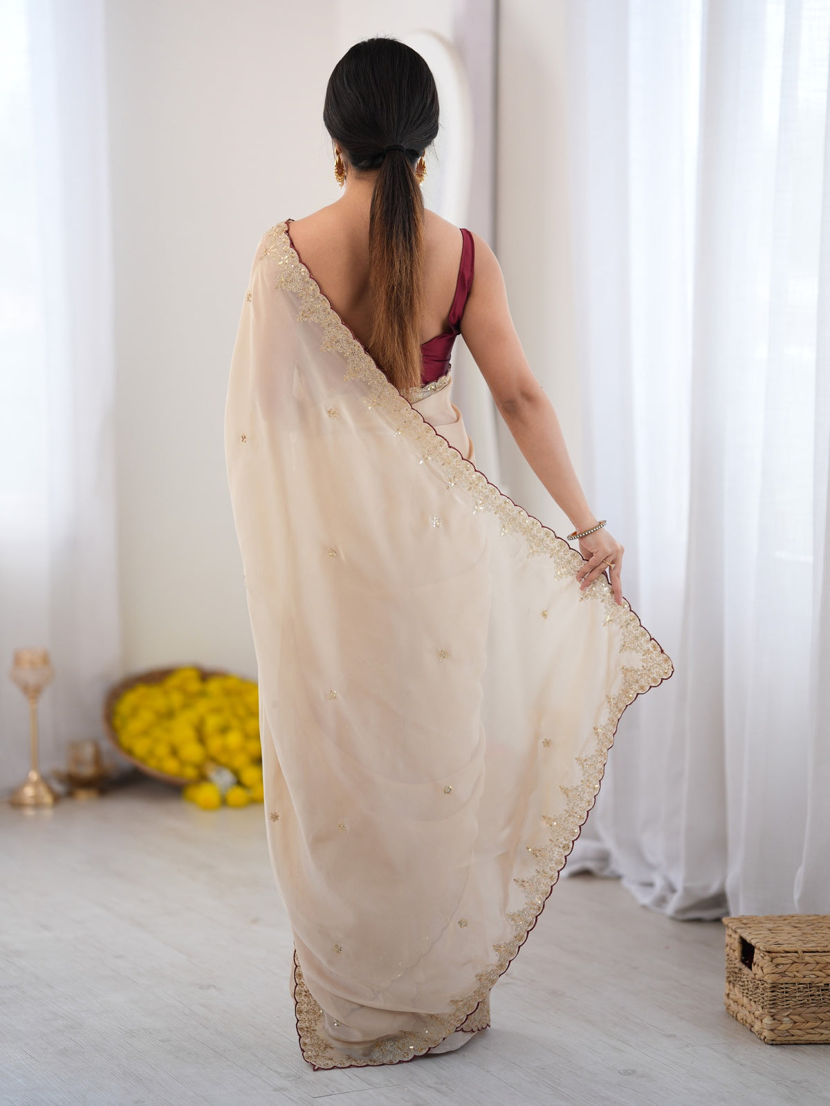 Beige Georgette saree – detail view 3
