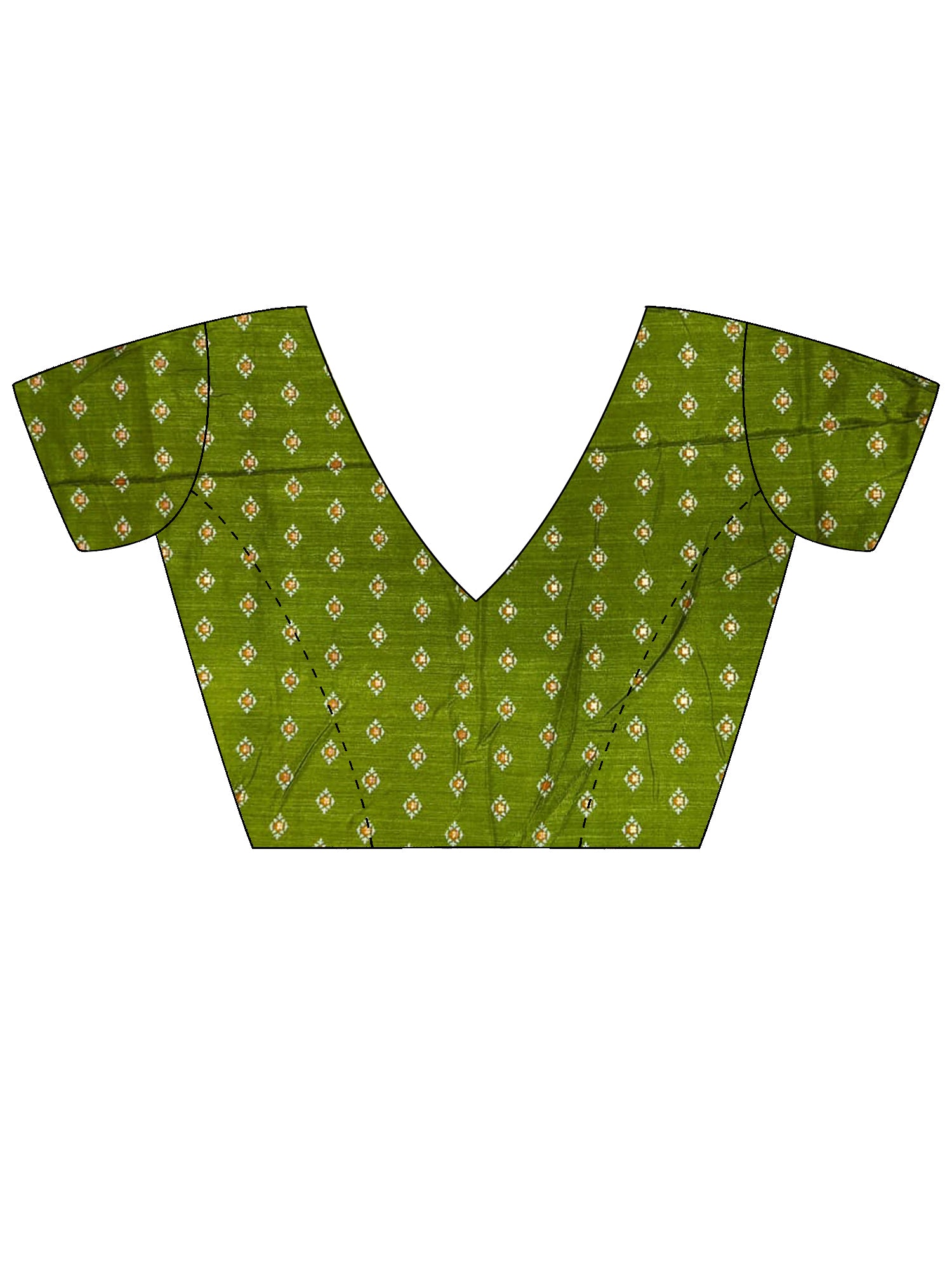 Unstitched olive silk blend blouse piece with ethnic motif design