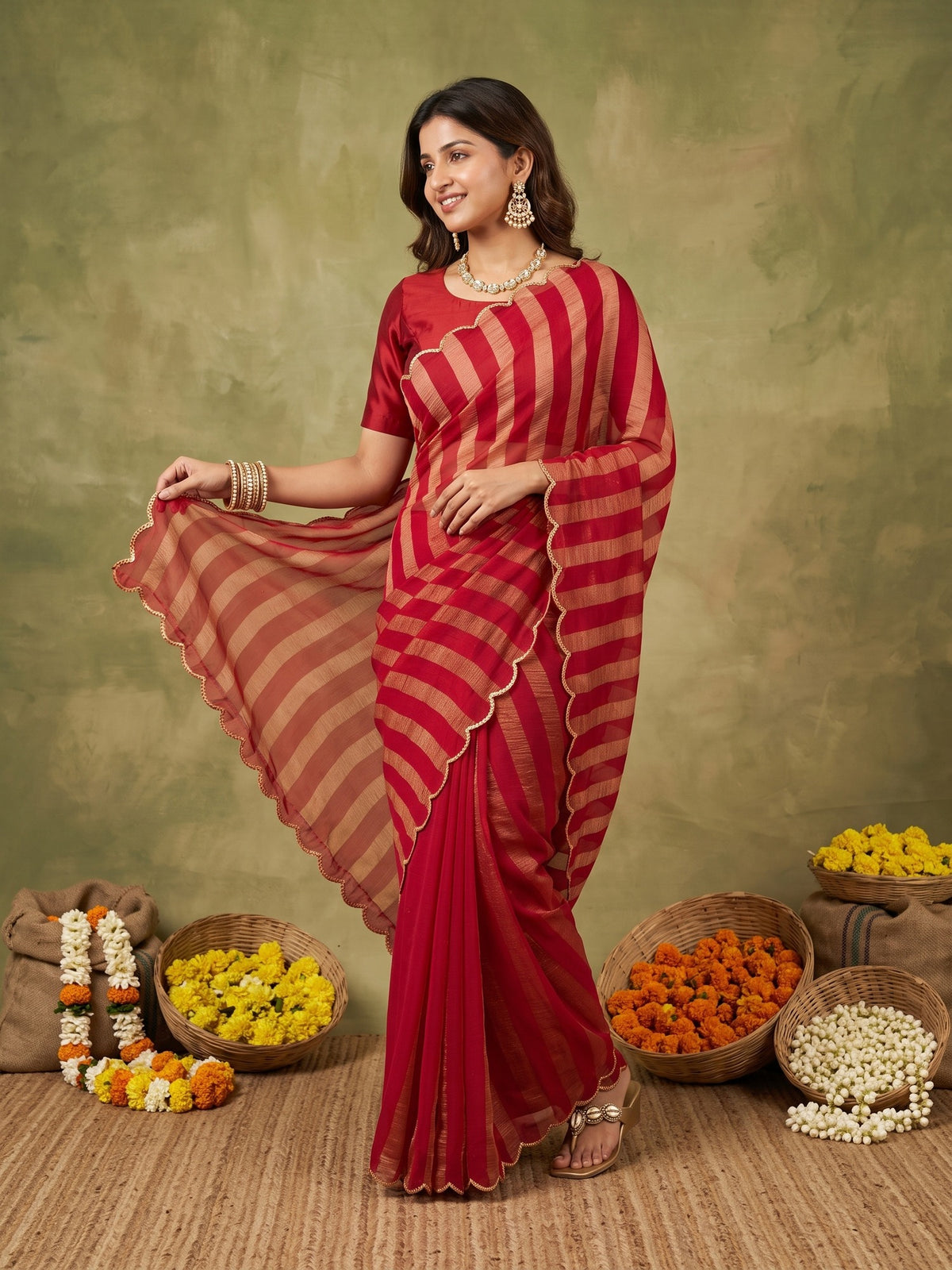 Red Paper Silk saree – detail view 3