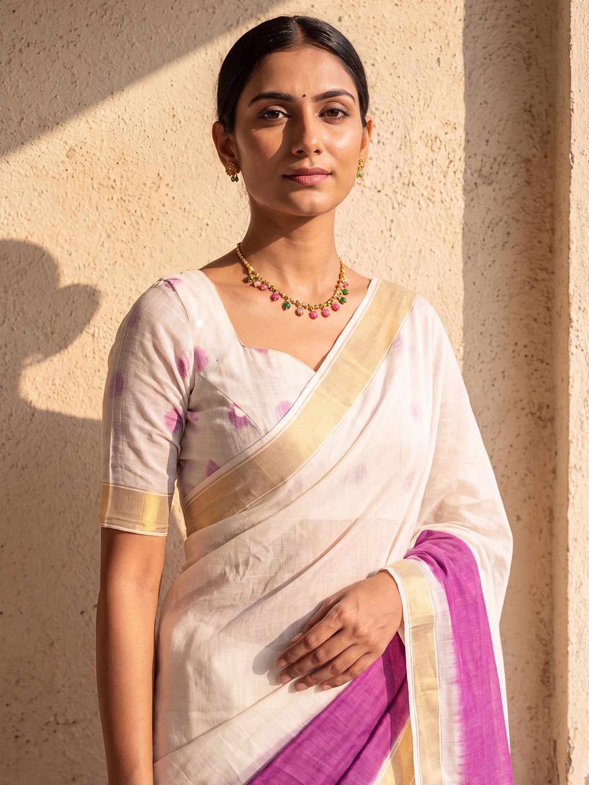 Purple Linen saree – detail view 4