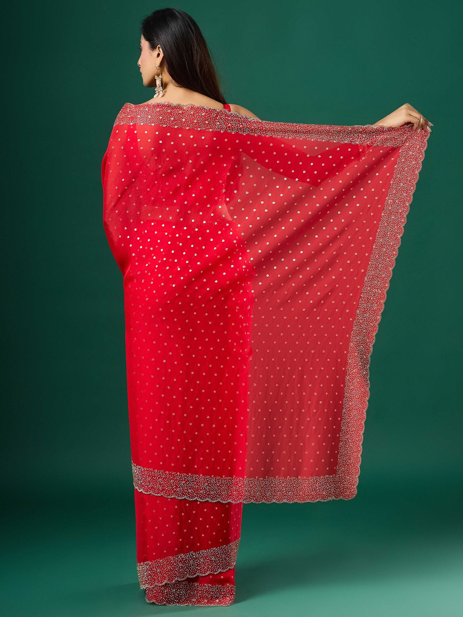 Red Silk Blend saree – detail view 1