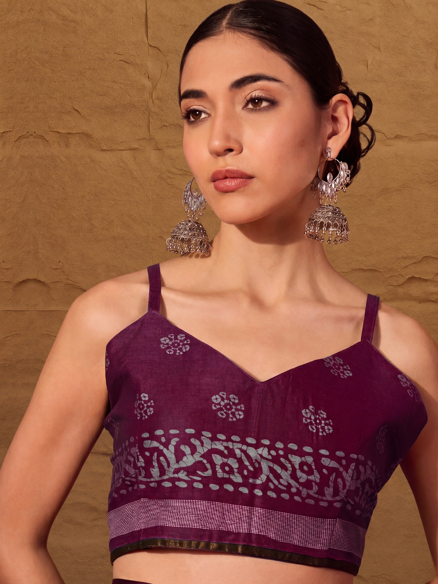 Wine Cotton saree – detail view 4
