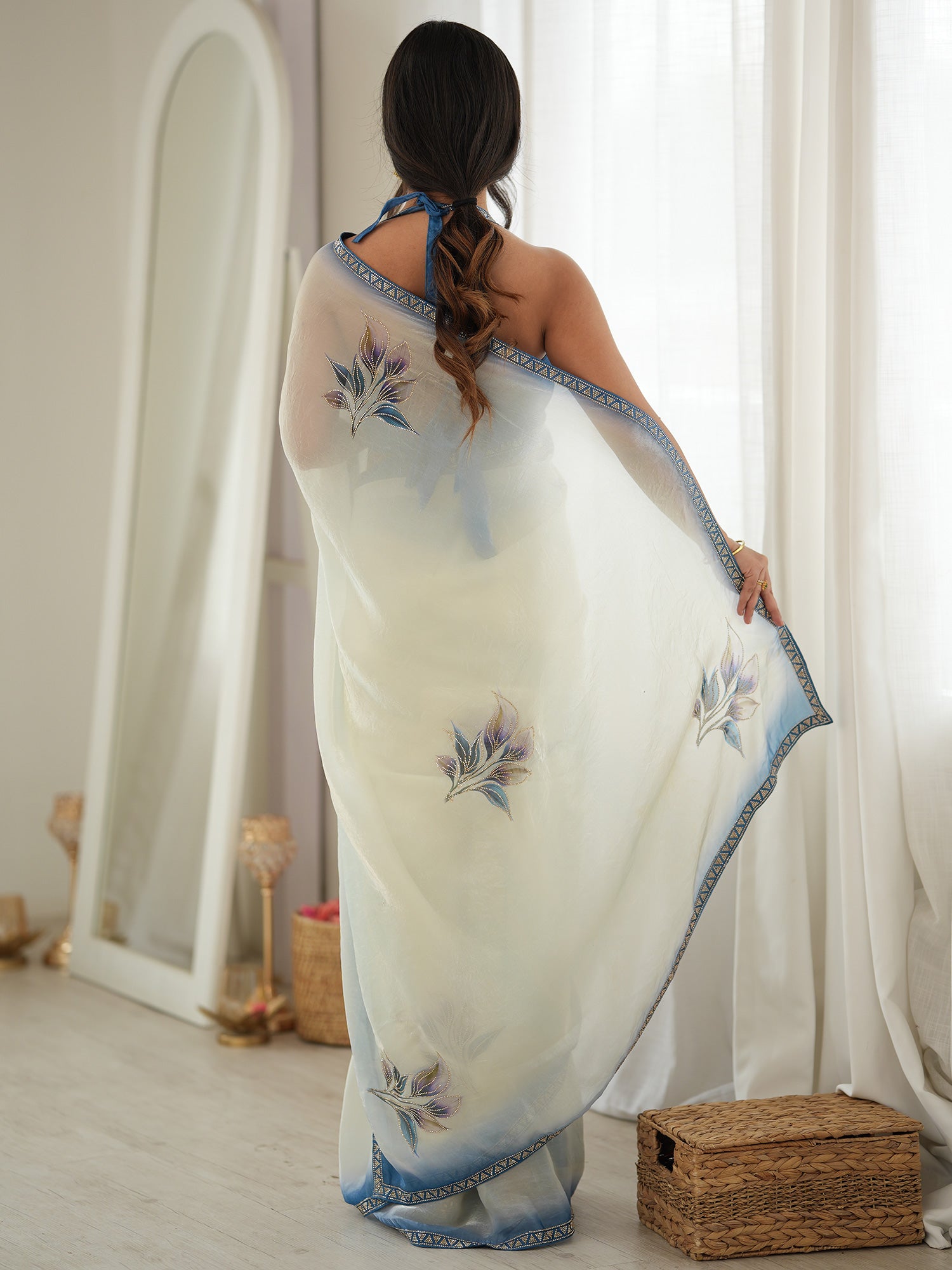 Off White Satin saree – detail view 1