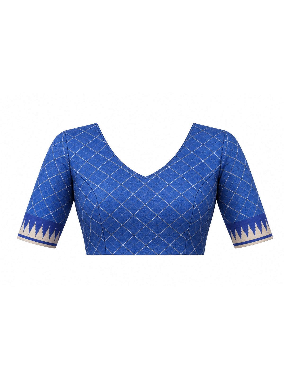Unstitched blue soft silk blouse piece with geometric design