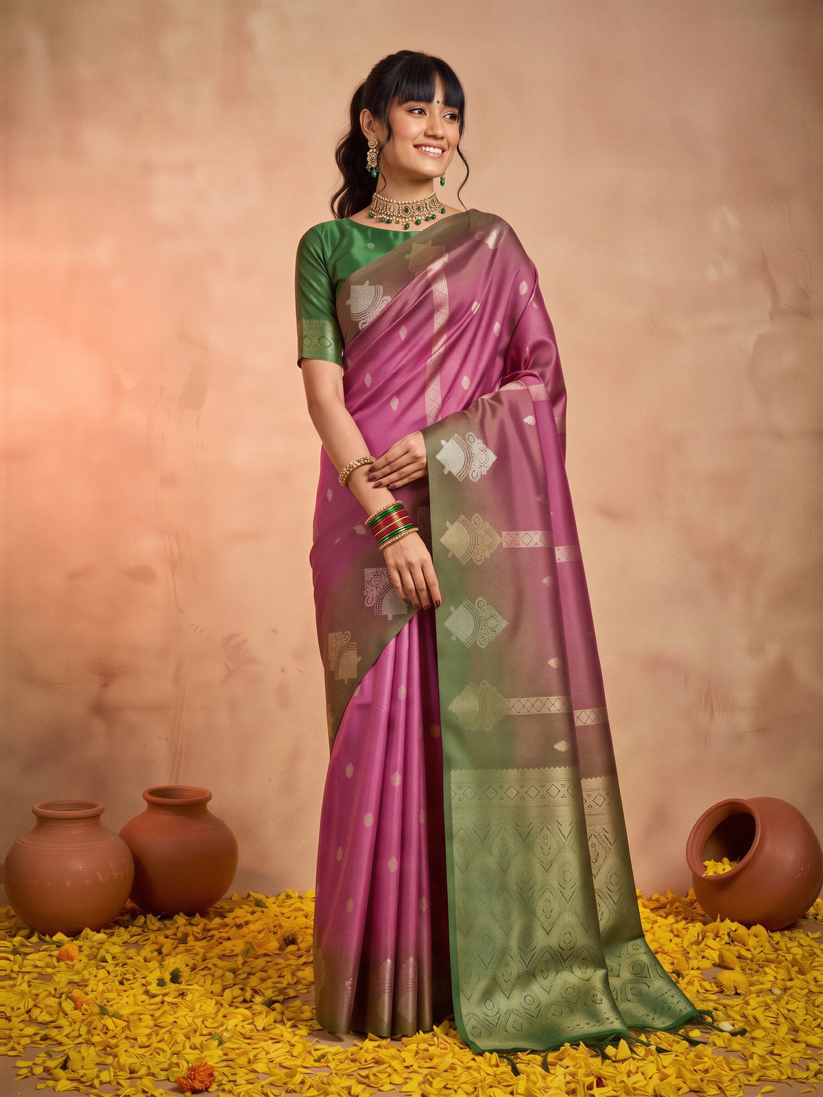 Magenta Cotton Blend saree – detail view 3