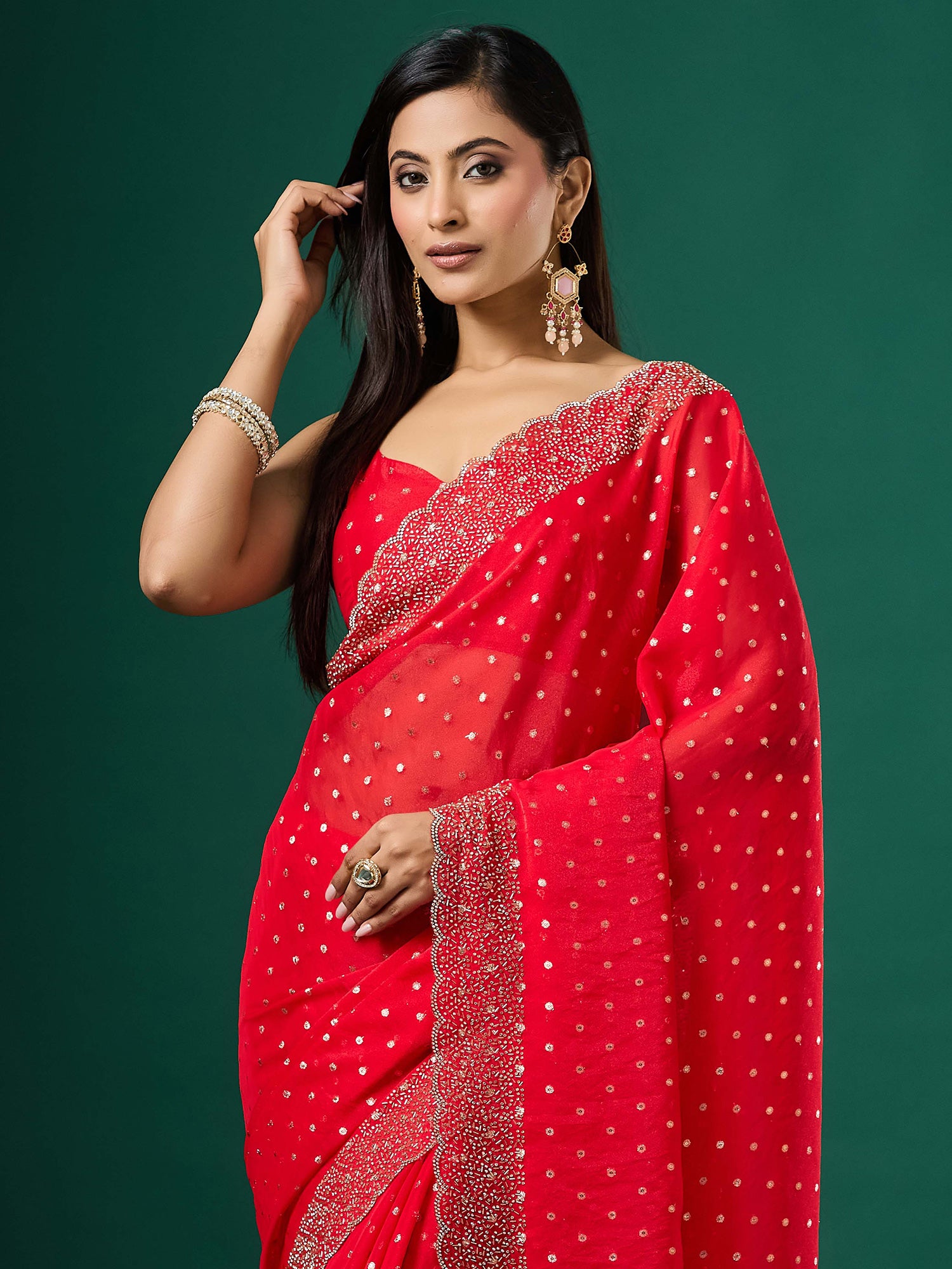Red Silk Blend saree – detail view 4