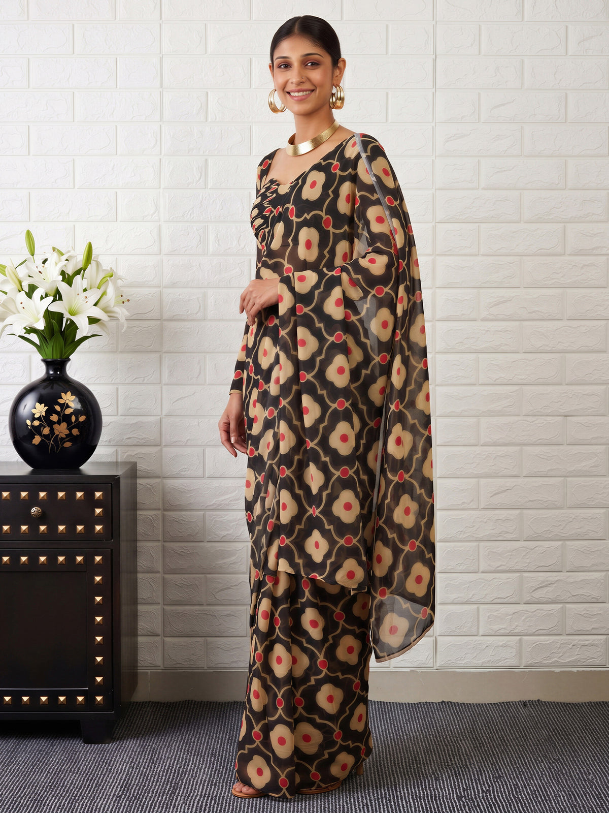 Black Satin saree – detail view 2