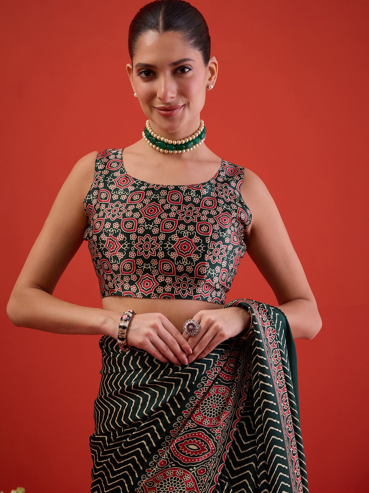 Green Satin saree – detail view 5