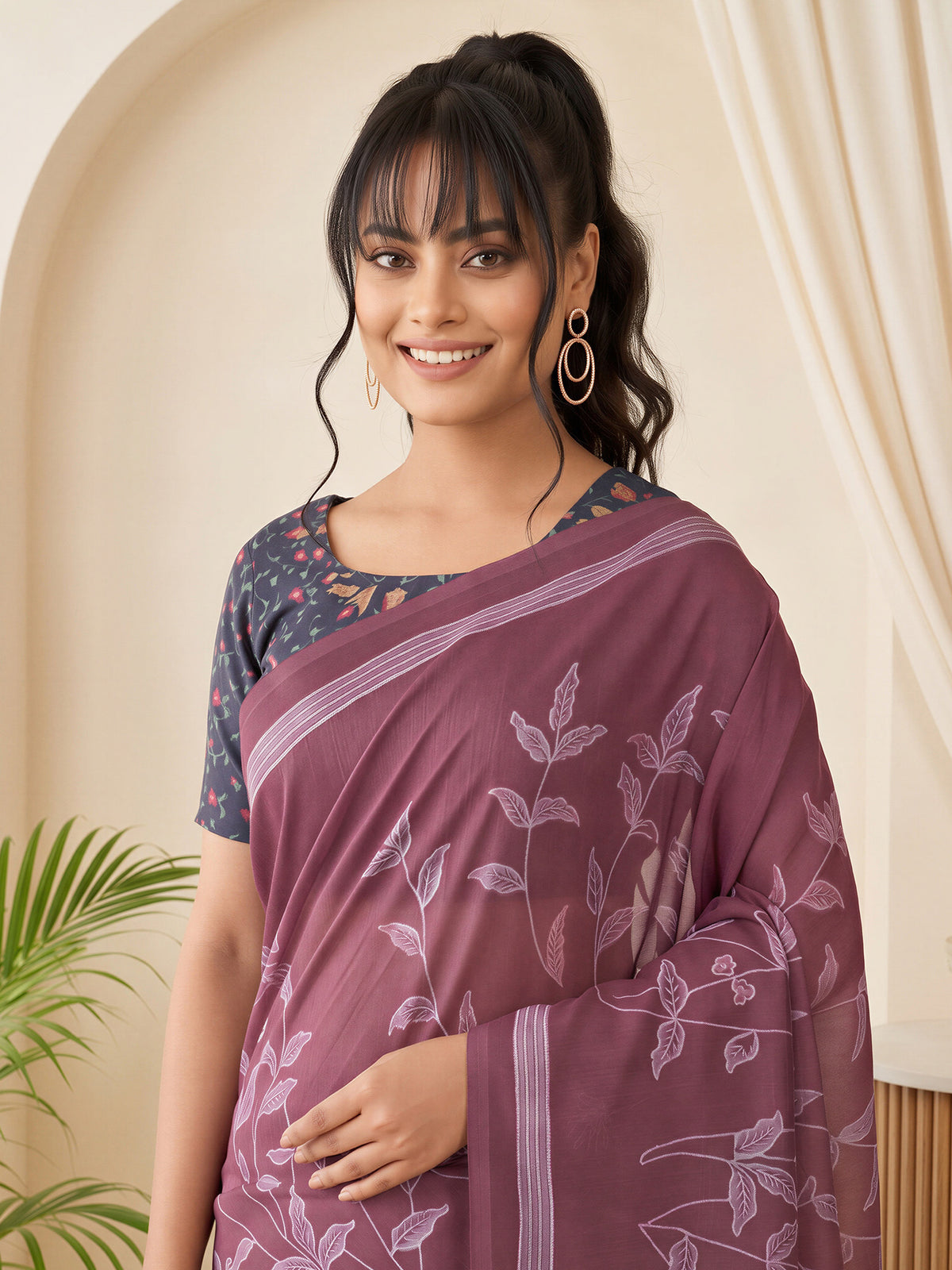 Mauve Linen Blend saree – detail view 4