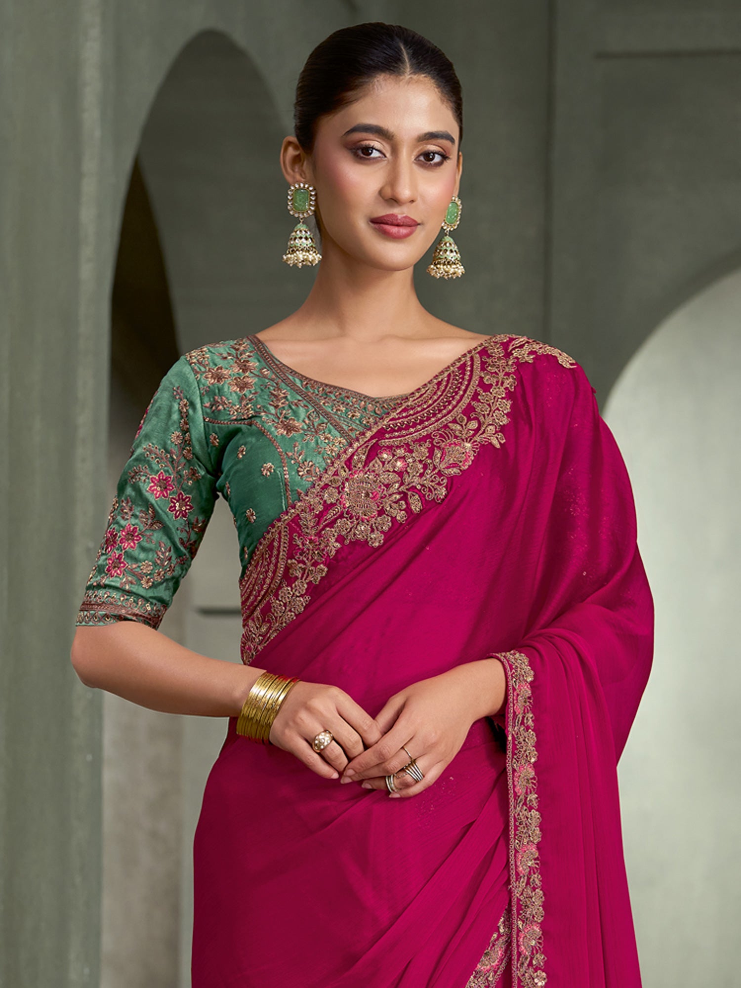 Pink Chiffon saree – detail view 2