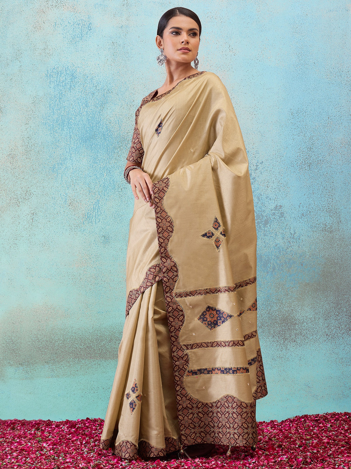 Light Brown silk blend saree view 4