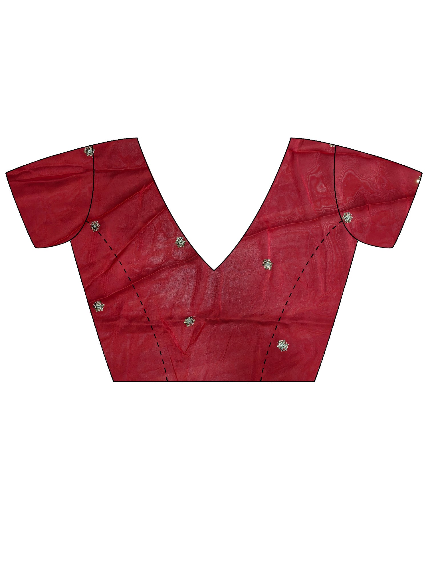 Unstitched red georgette blouse piece with embellished design