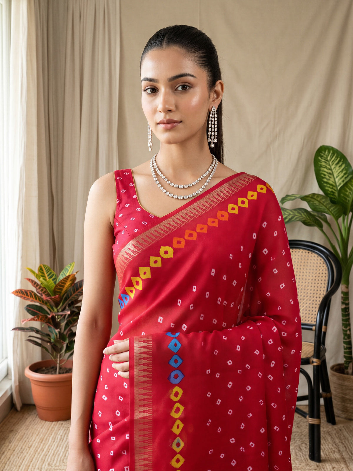 Pink Georgette saree – detail view 4