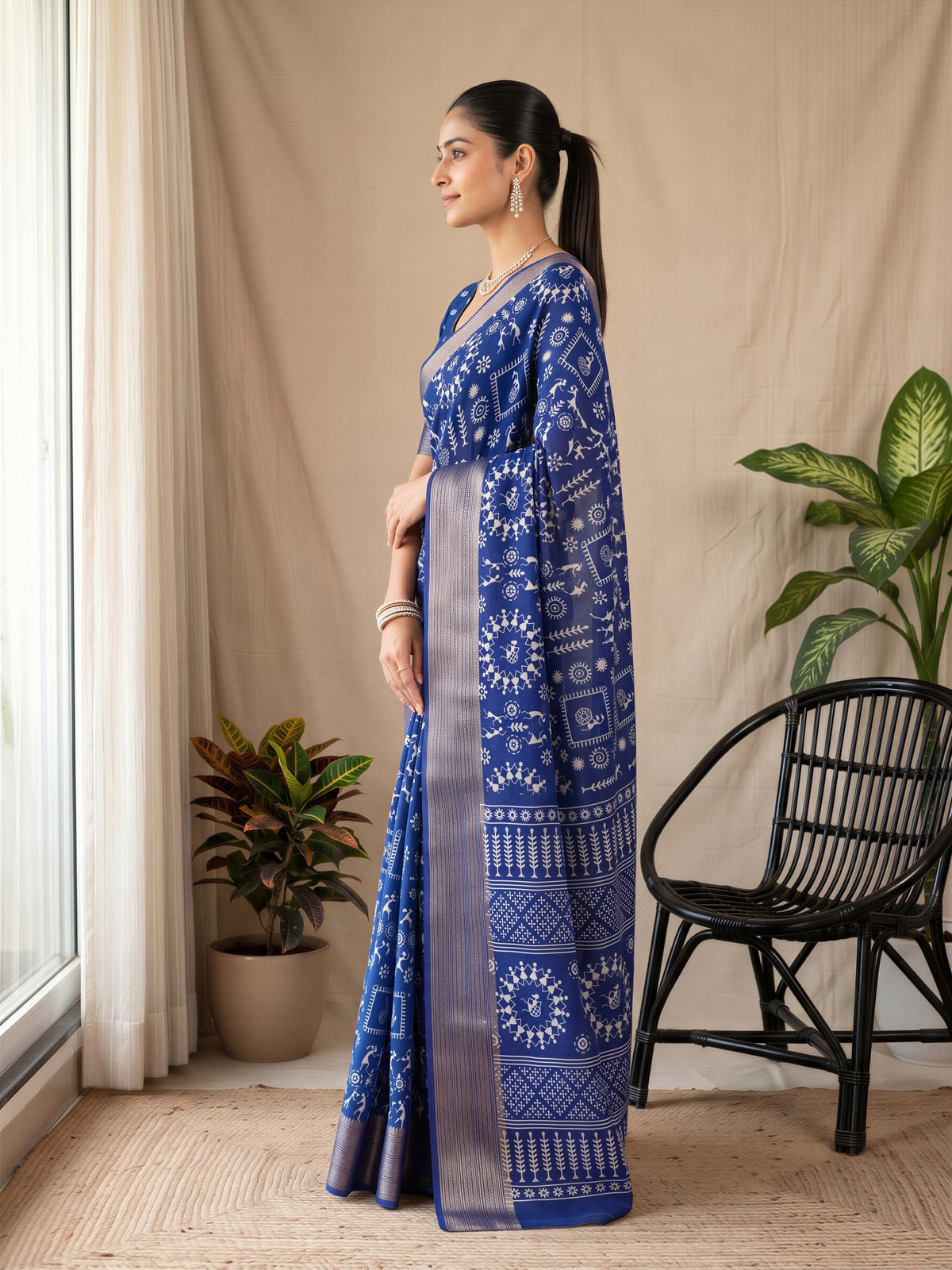 Blue Georgette saree – detail view 2