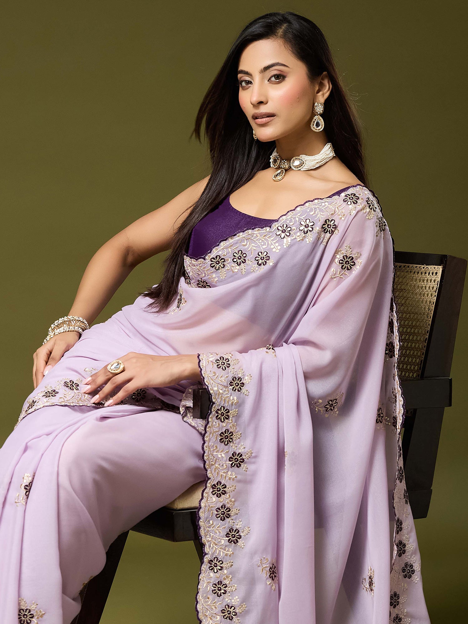 Lavender Georgette saree – detail view 3