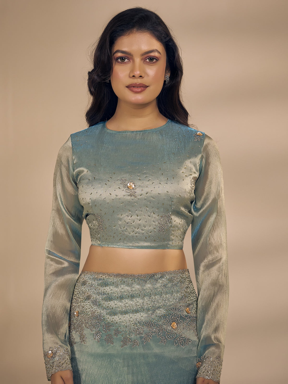 Light Blue organza saree view 5