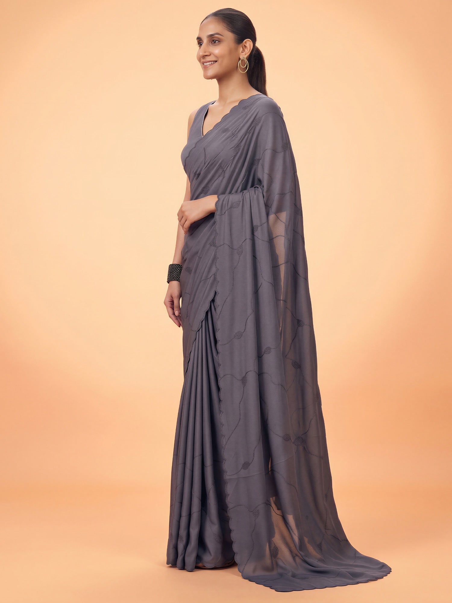 Charcoal Grey Satin Silk saree – detail view 2