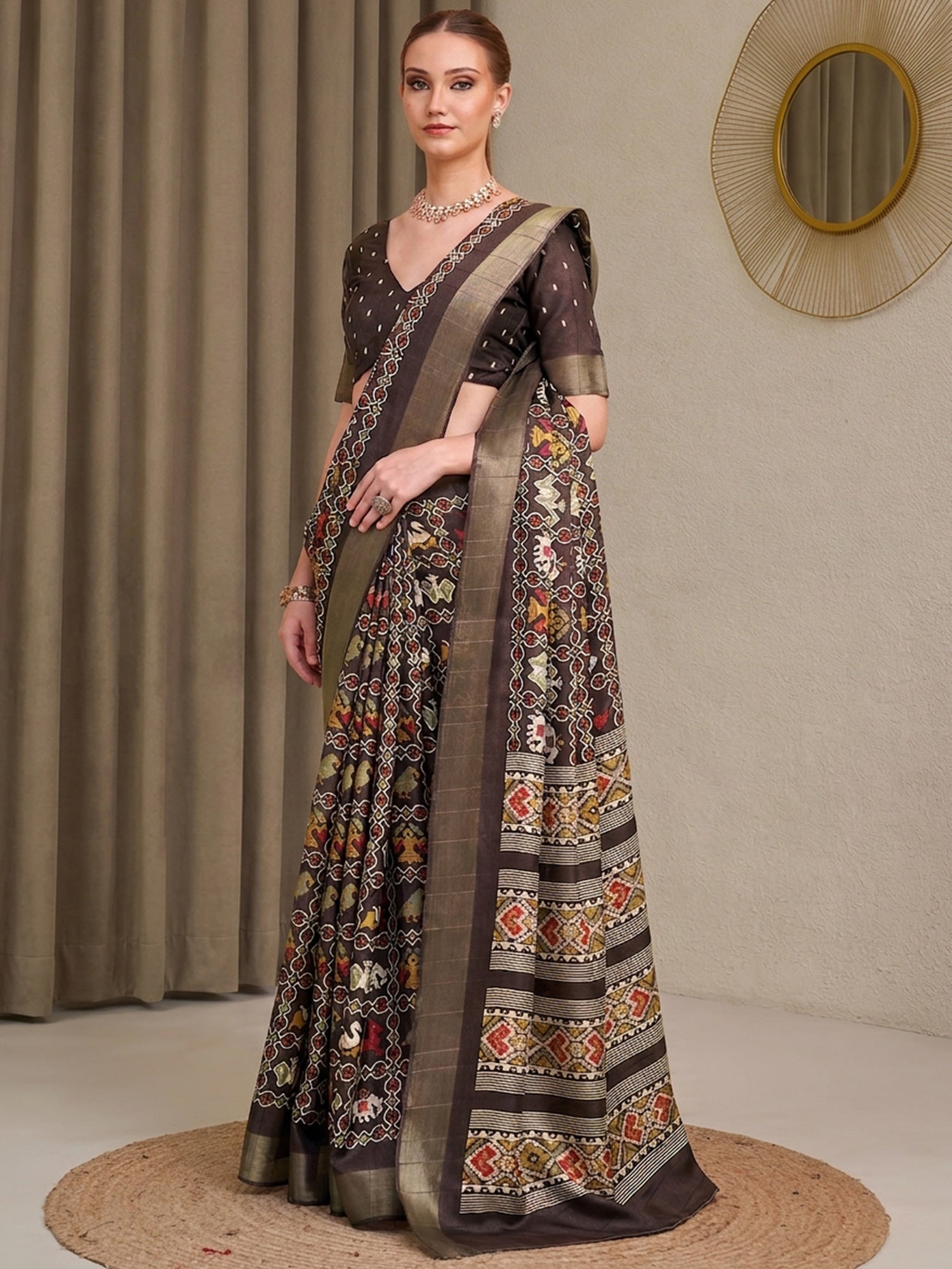 Coffee Brown Silk Blend saree – detail view 2