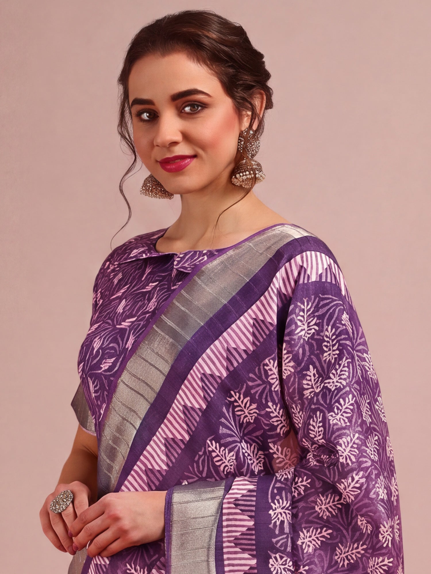 Violet Cotton Silk saree – detail view 4