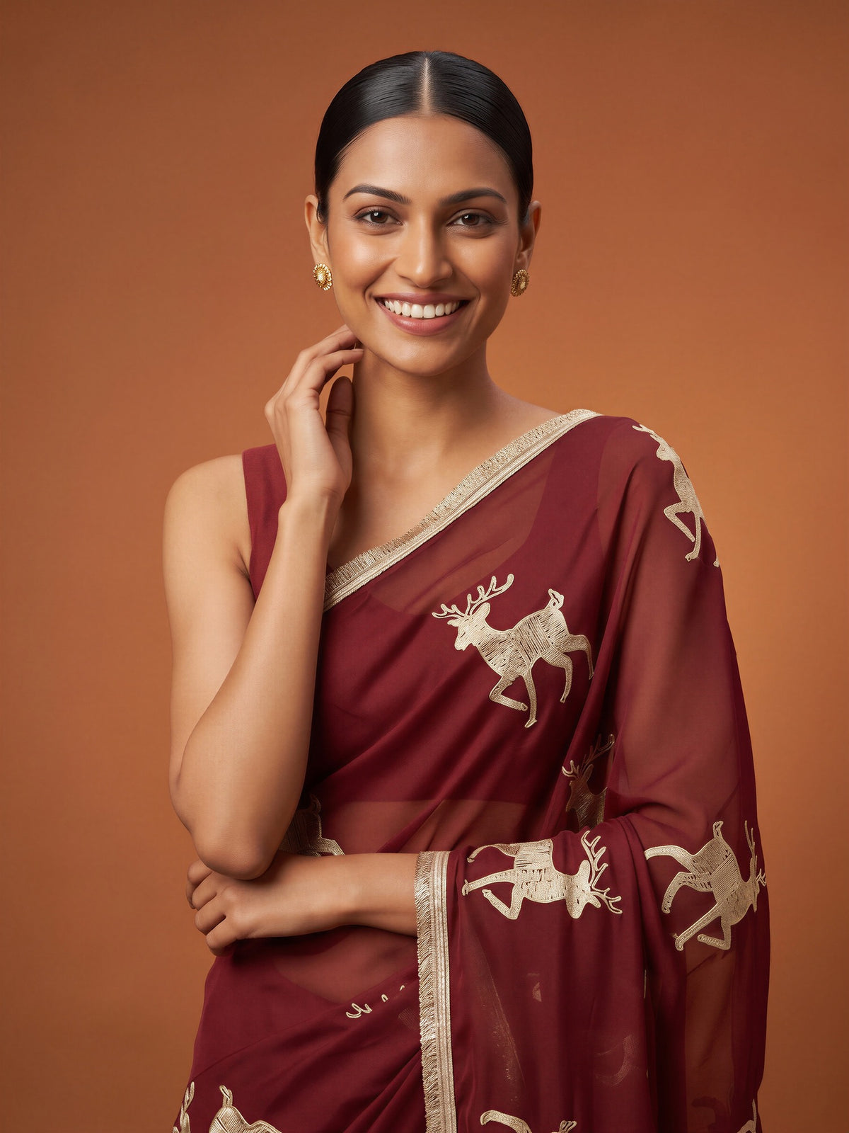 Maroon Georgette saree – detail view 4