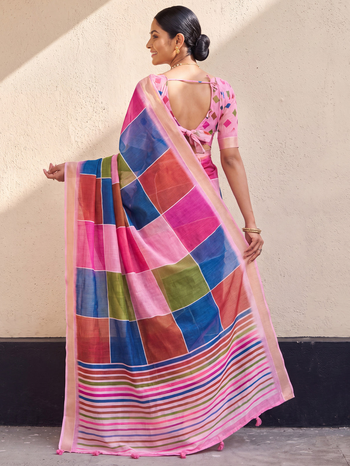 Multicolored Linen saree – detail view 1