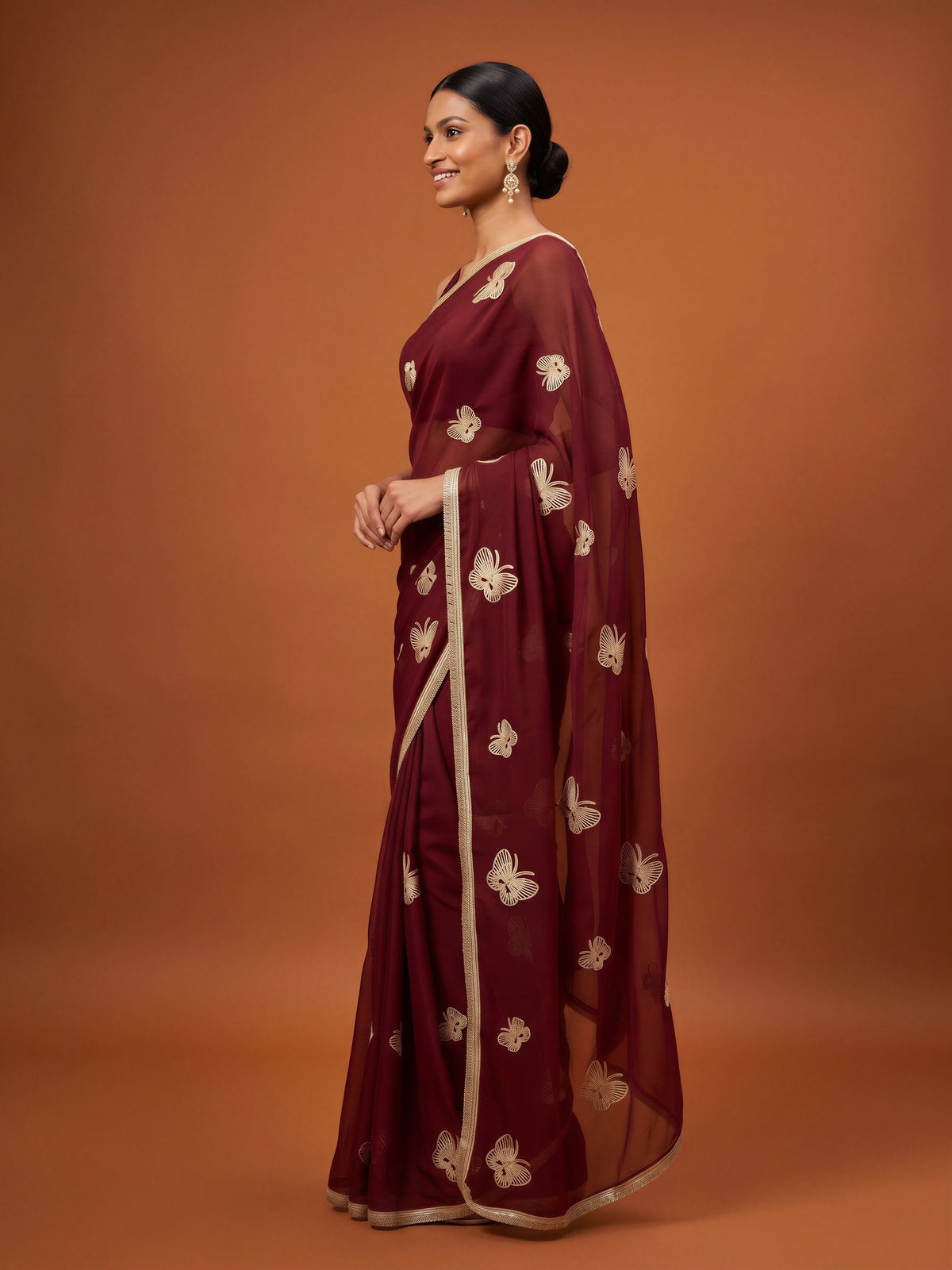 Maroon Georgette saree – detail view 2
