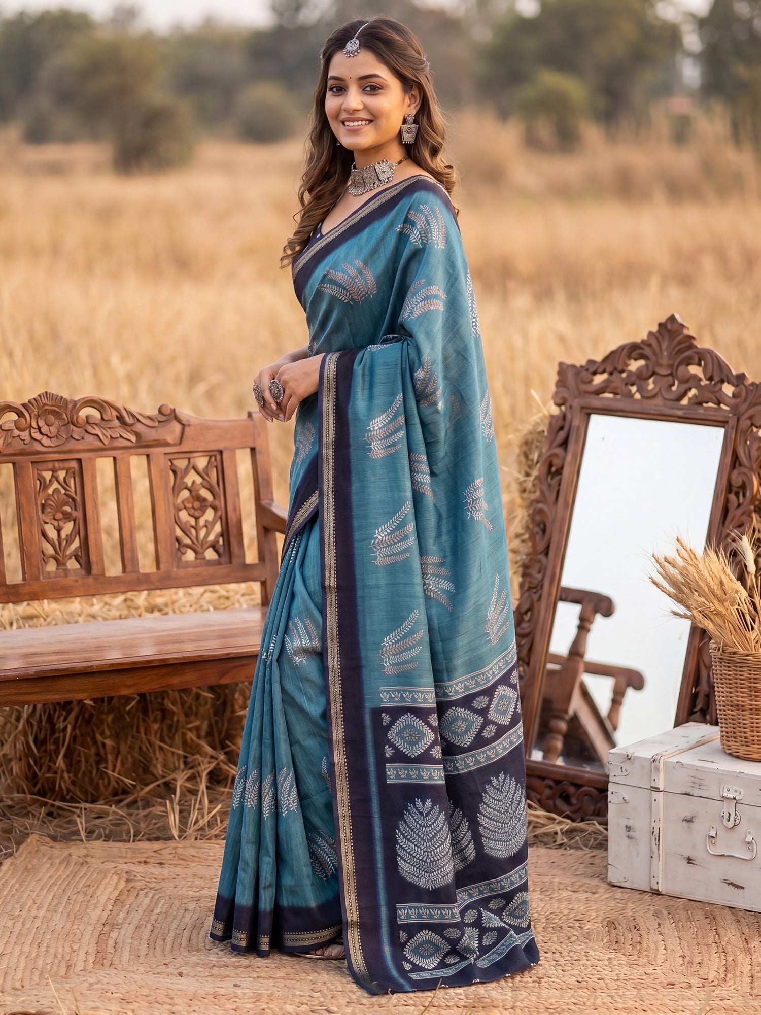 Light Blue Tussar Silk saree – detail view 2