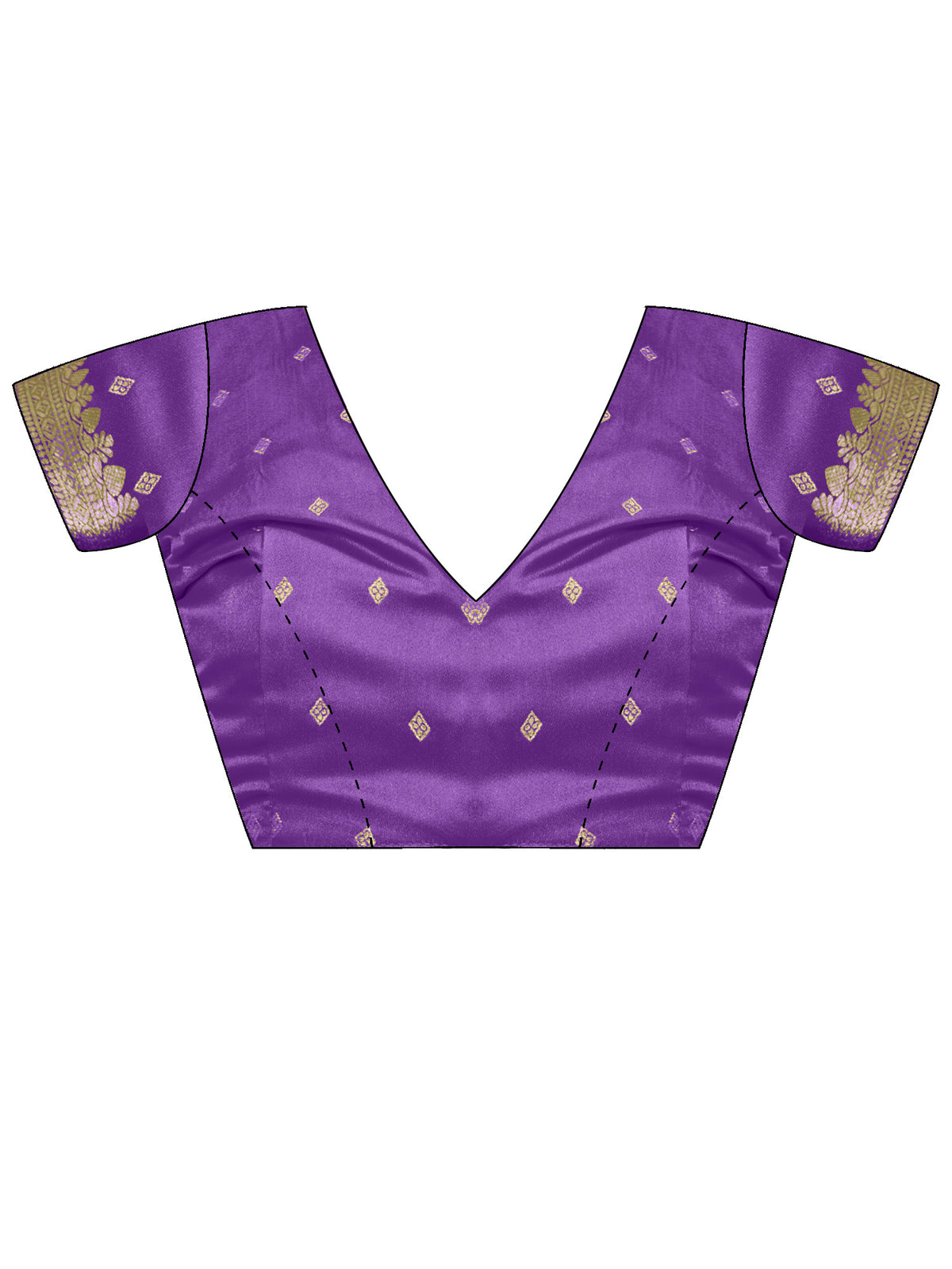 Unstitched purple satin blouse piece with zari butta design