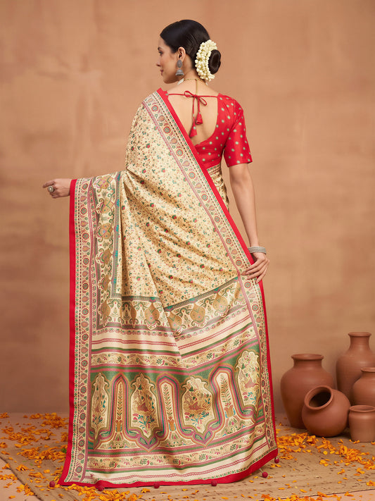 Cream Silk Blend saree – detail view 1
