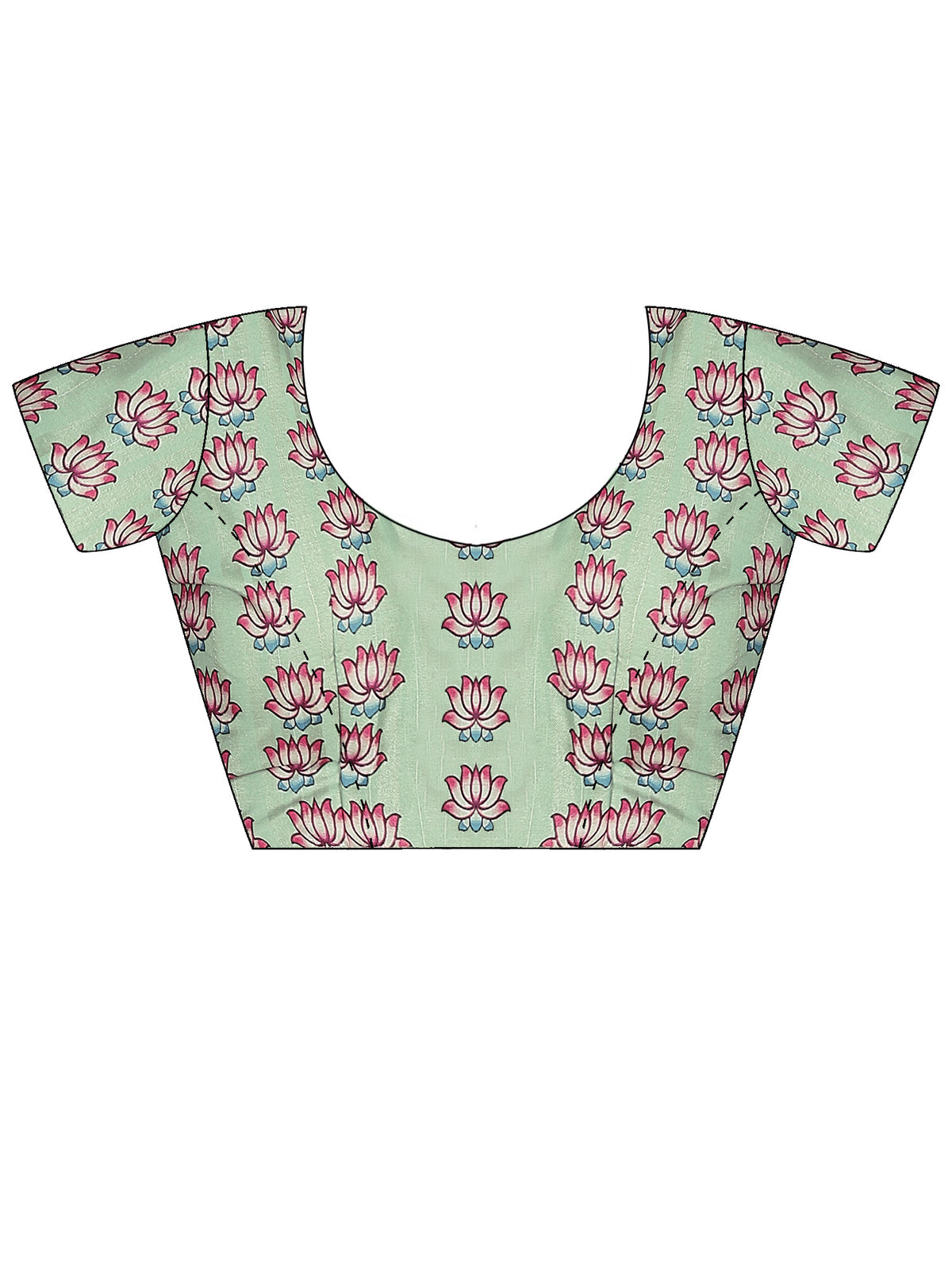 Unstitched light green silk blend blouse piece with ethnic motif design