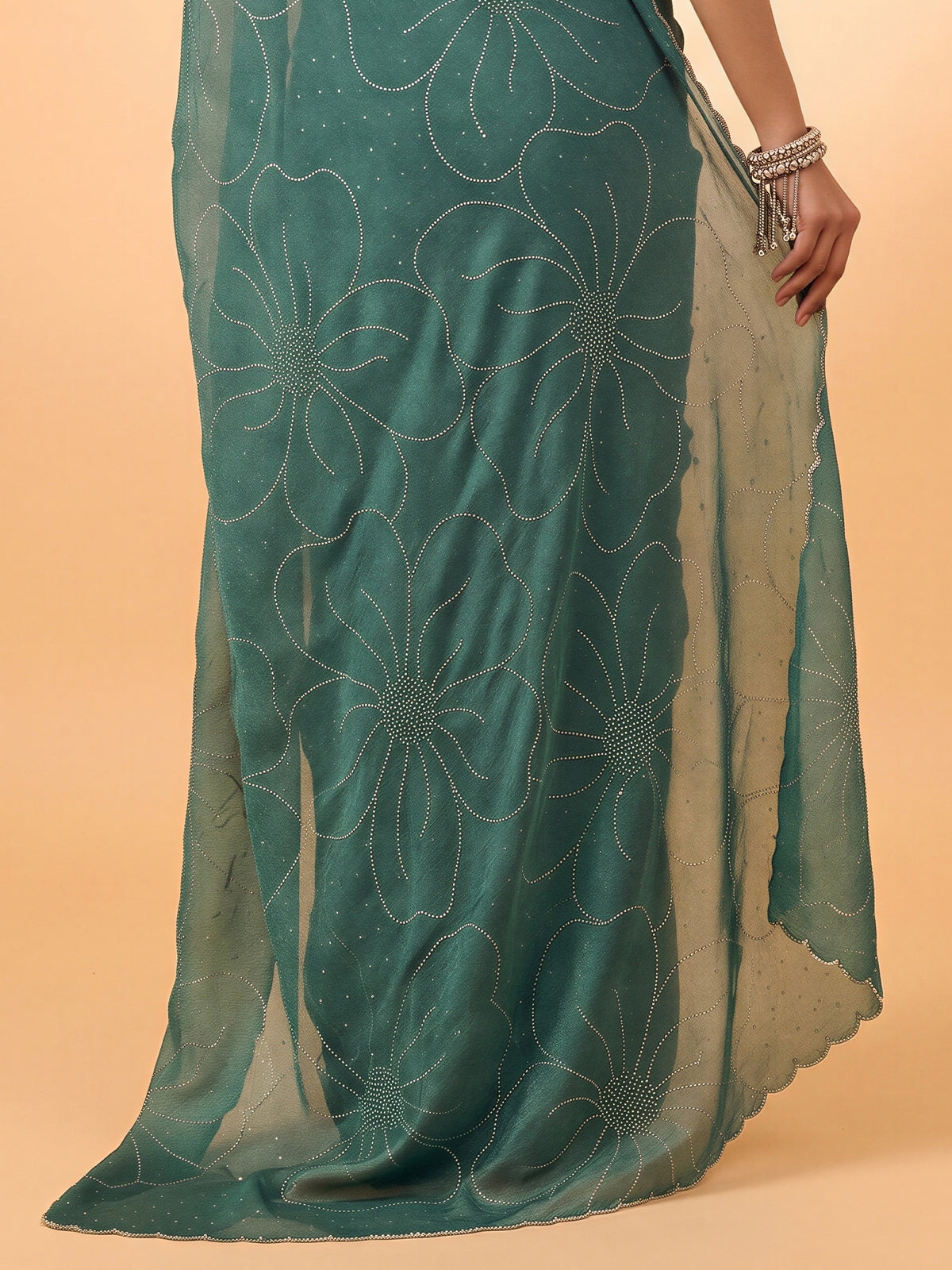 Teal Green Satin Silk saree – detail view 5