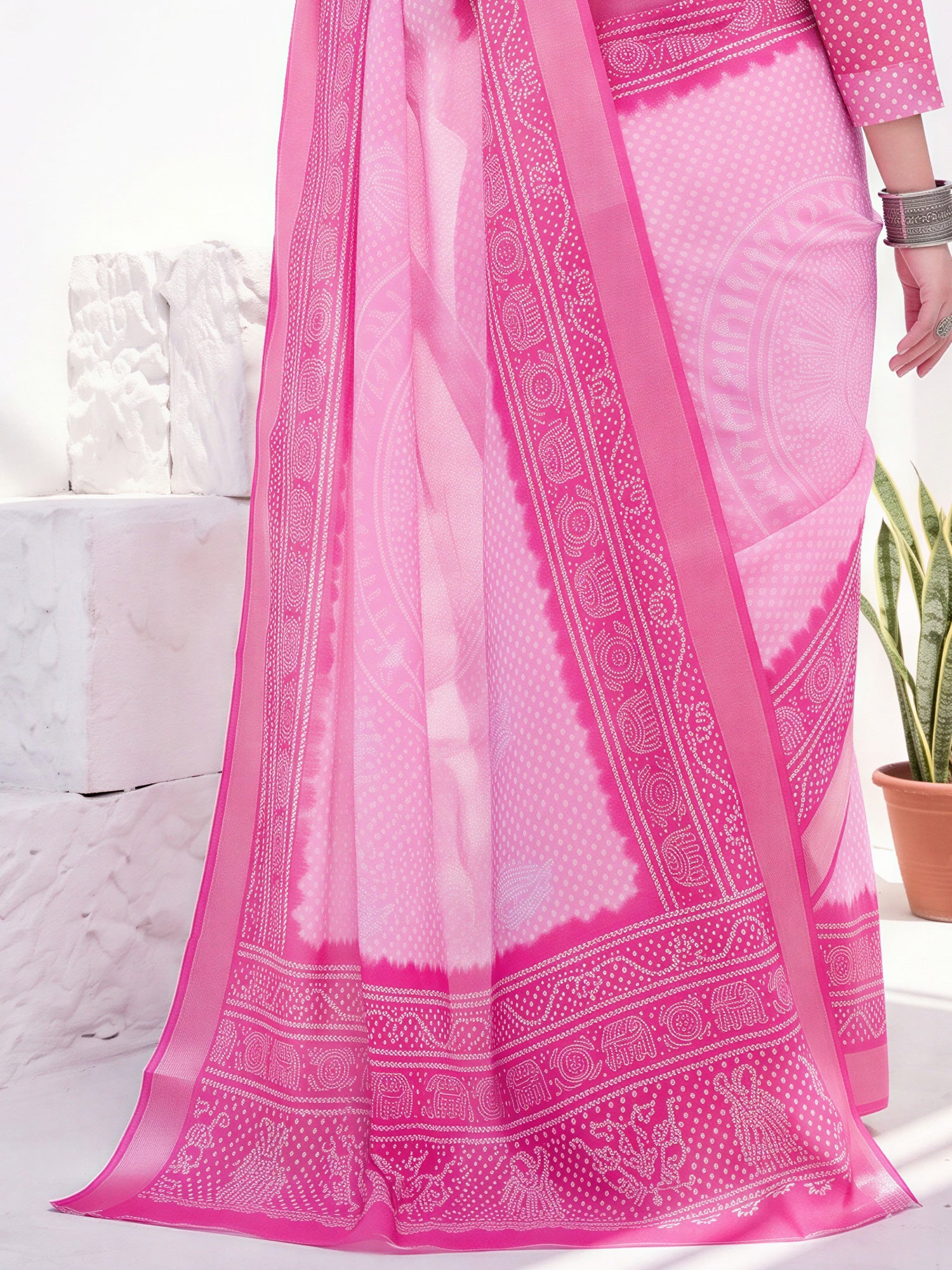 Pink Cotton Linen saree – detail view 5