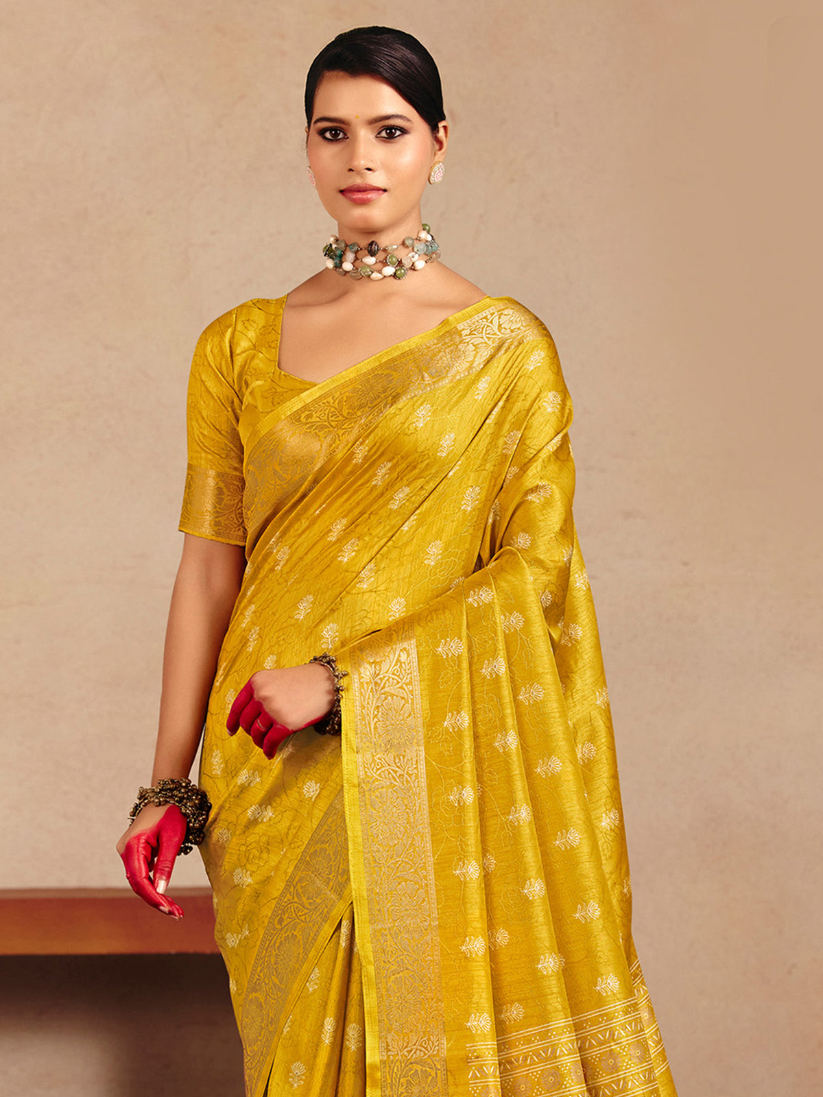 Yellow Tussar Silk saree – detail view 5