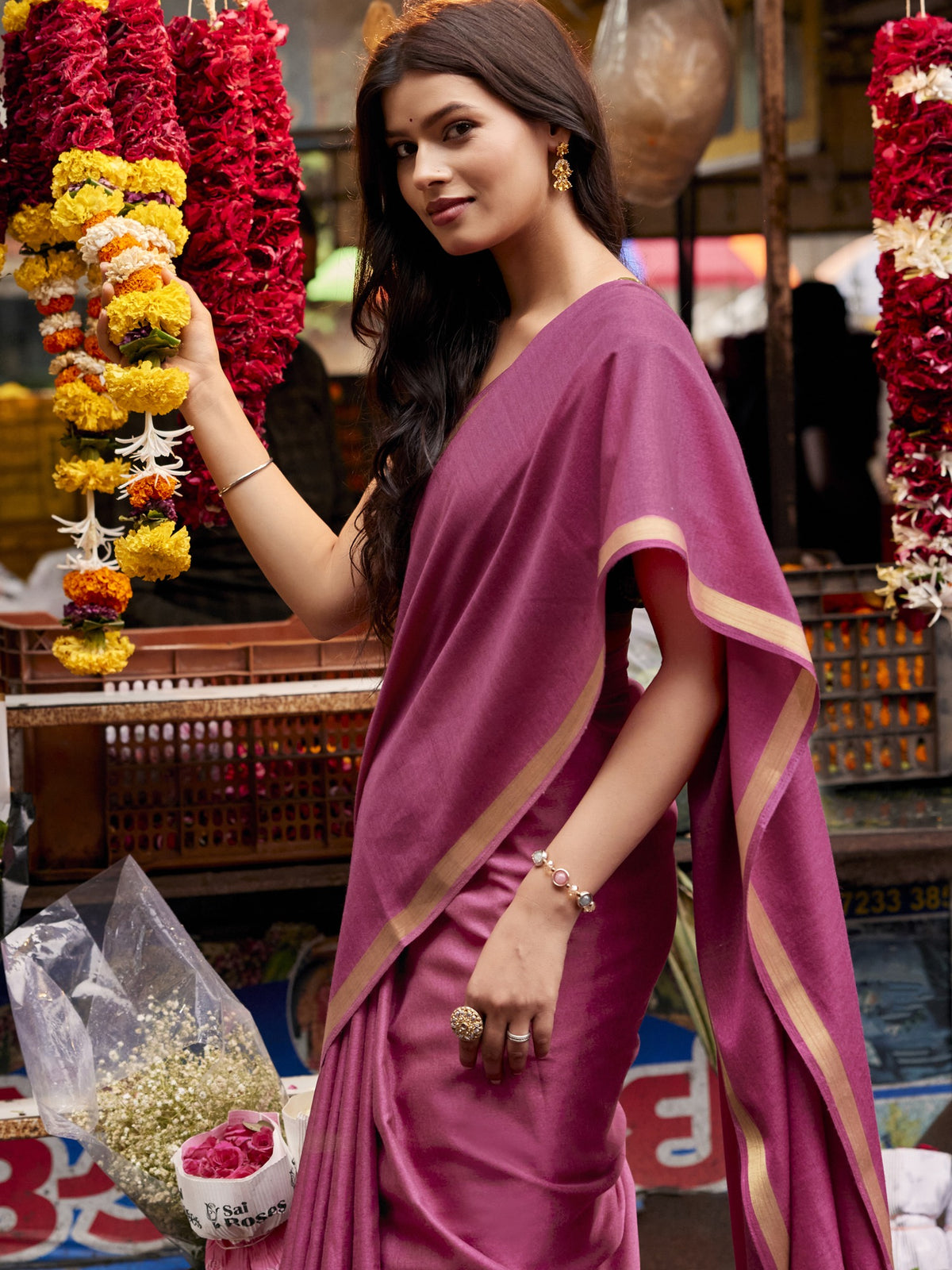 Mauve Cotton Blend saree – detail view 3