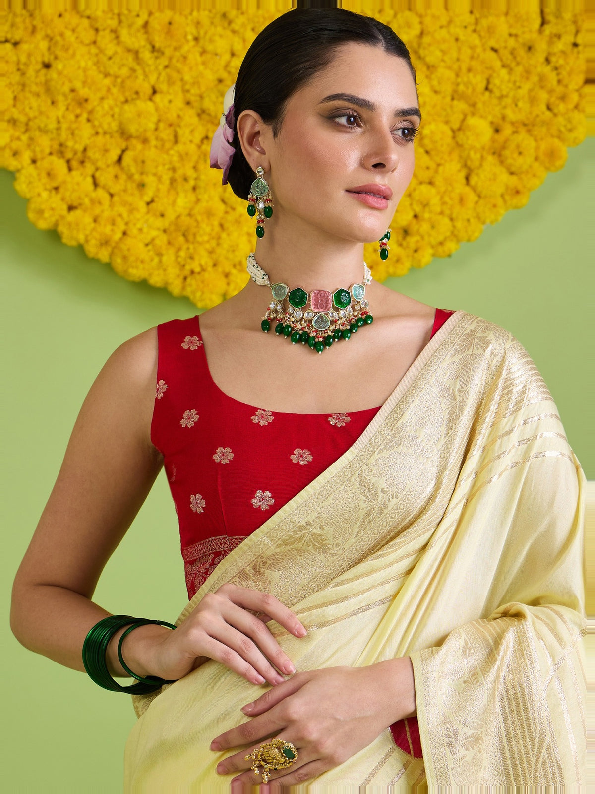 Cream Silk Blend saree – detail view 2