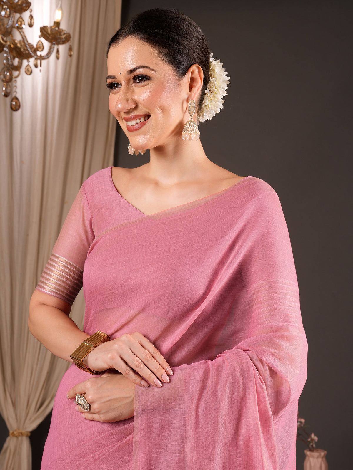Pink Soft Silk saree – detail view 3