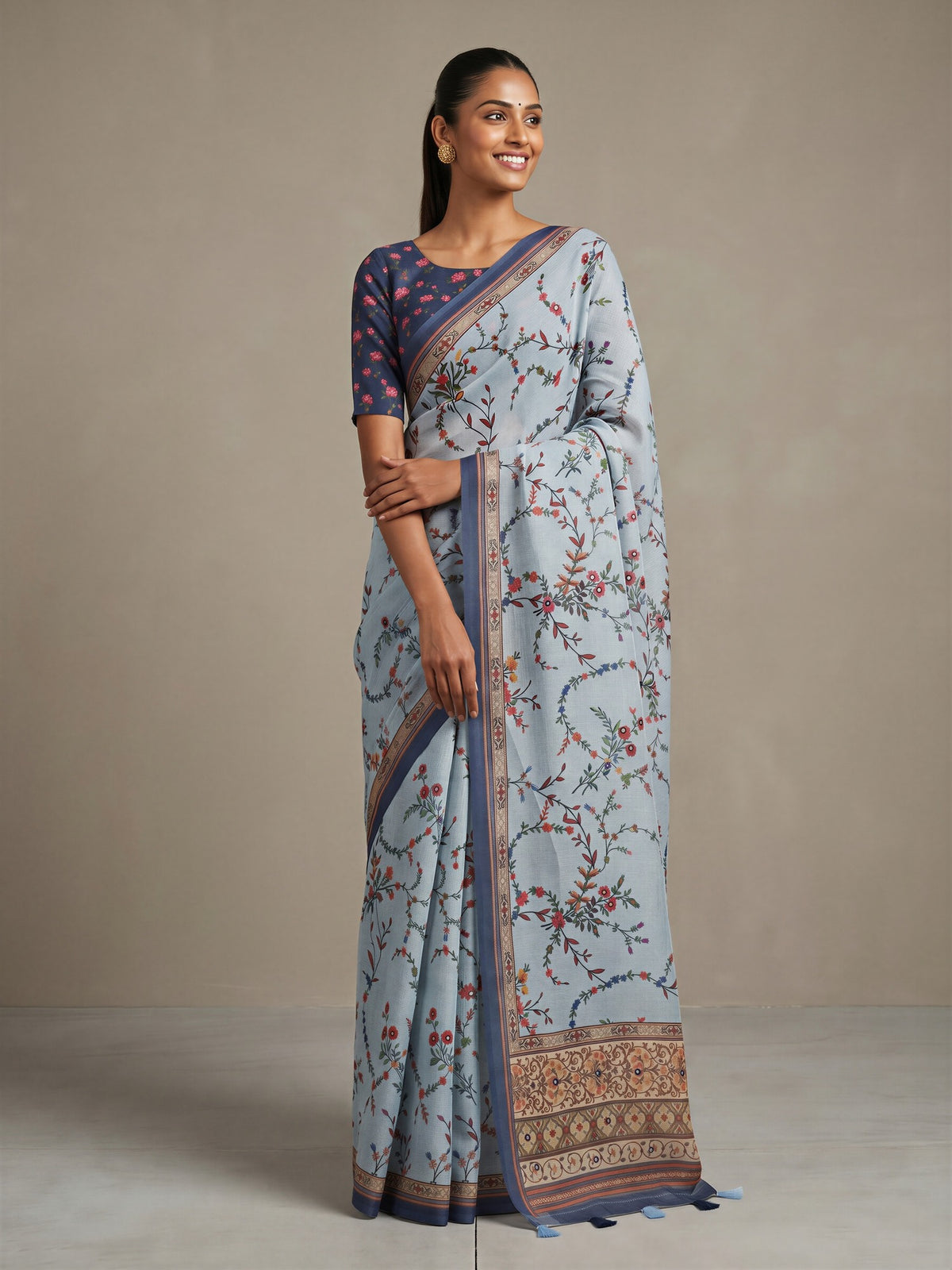 Light Blue Linen Blend saree – detail view 3