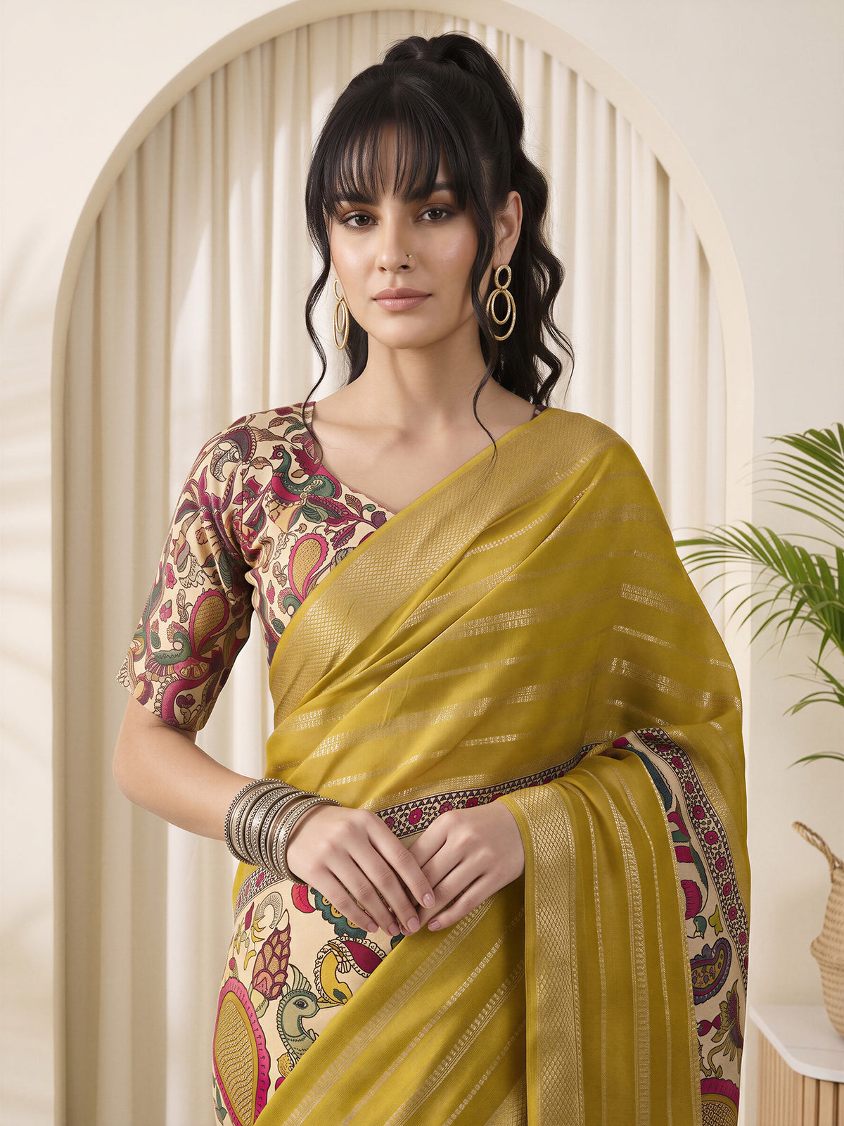 Mustard Viscose Silk saree – detail view 4