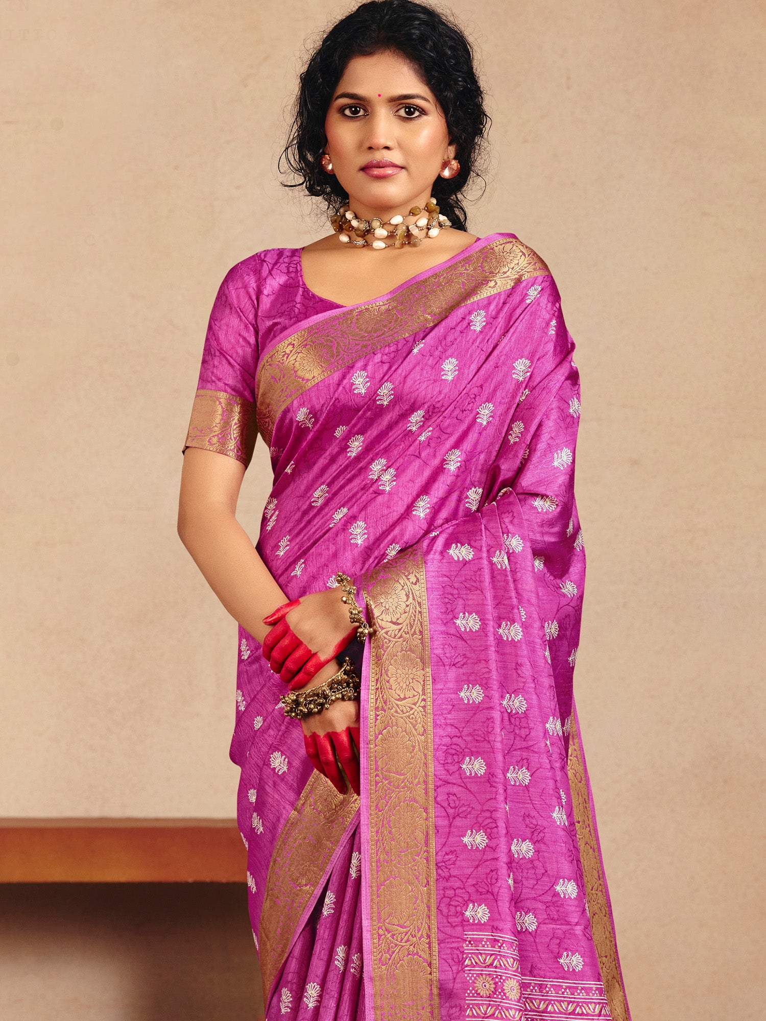 Pink Tussar Silk saree – detail view 5