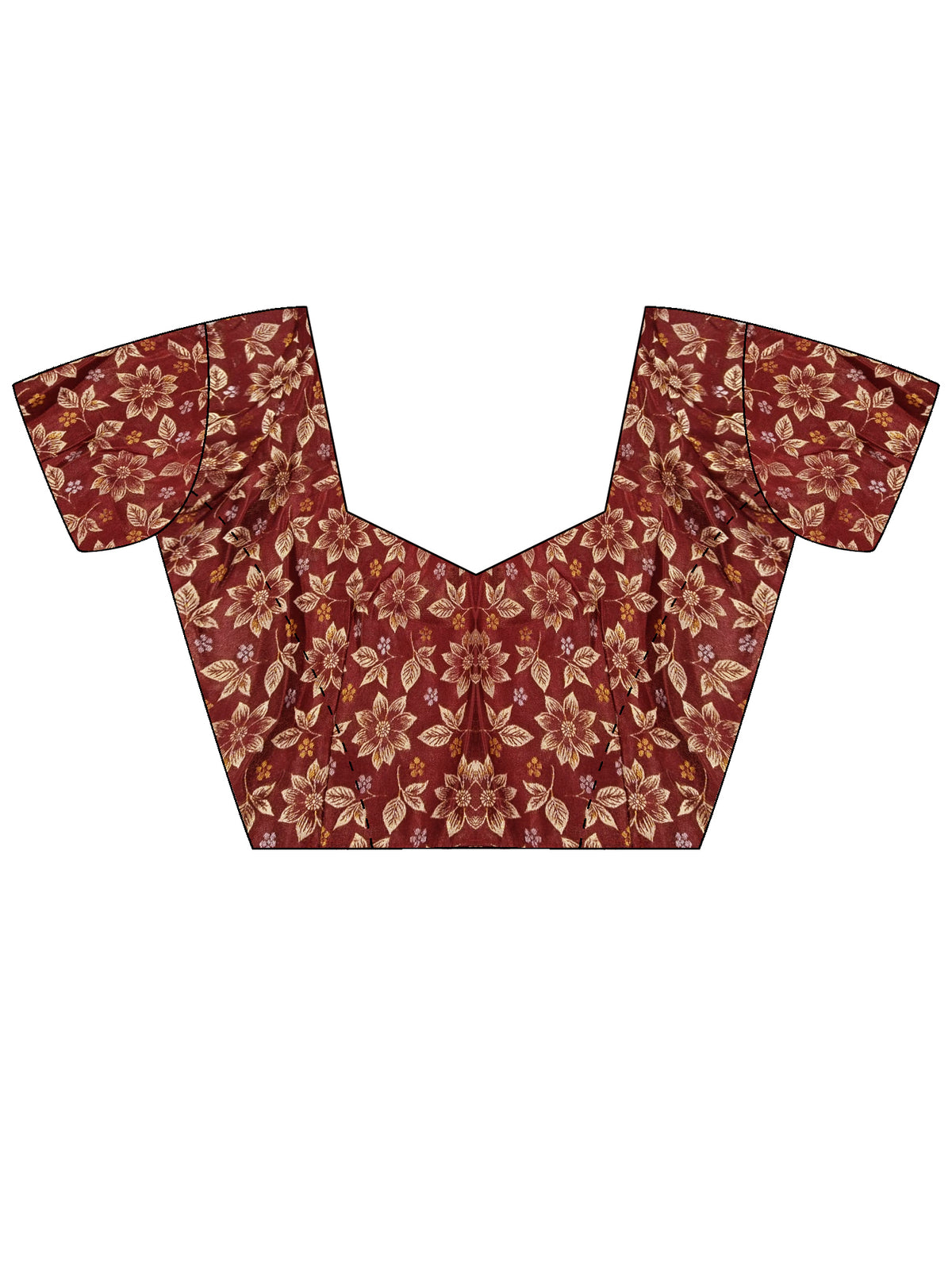 Unstitched brown brocade blouse piece with floral design