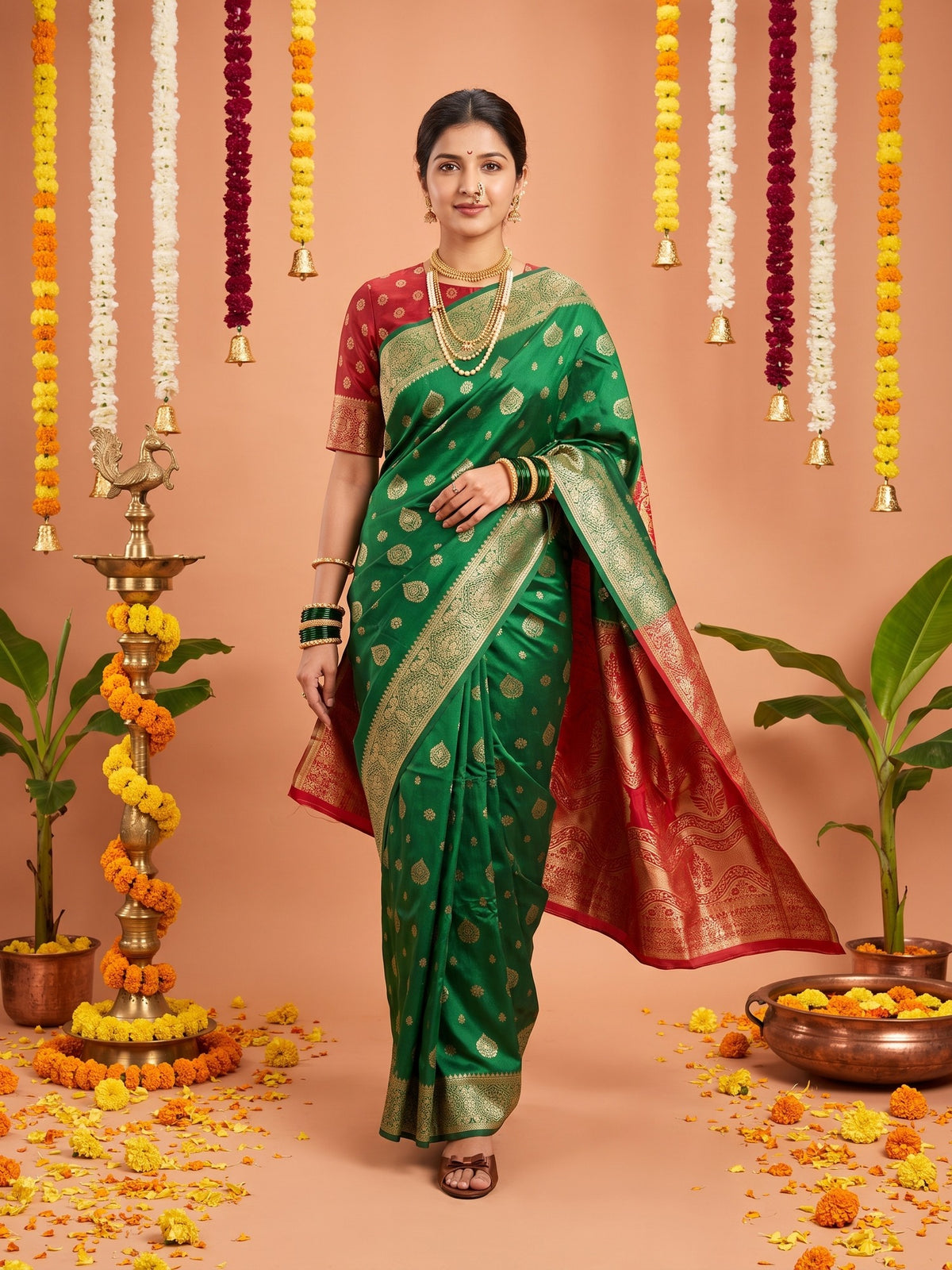 Green Silk Blend saree – detail view 3