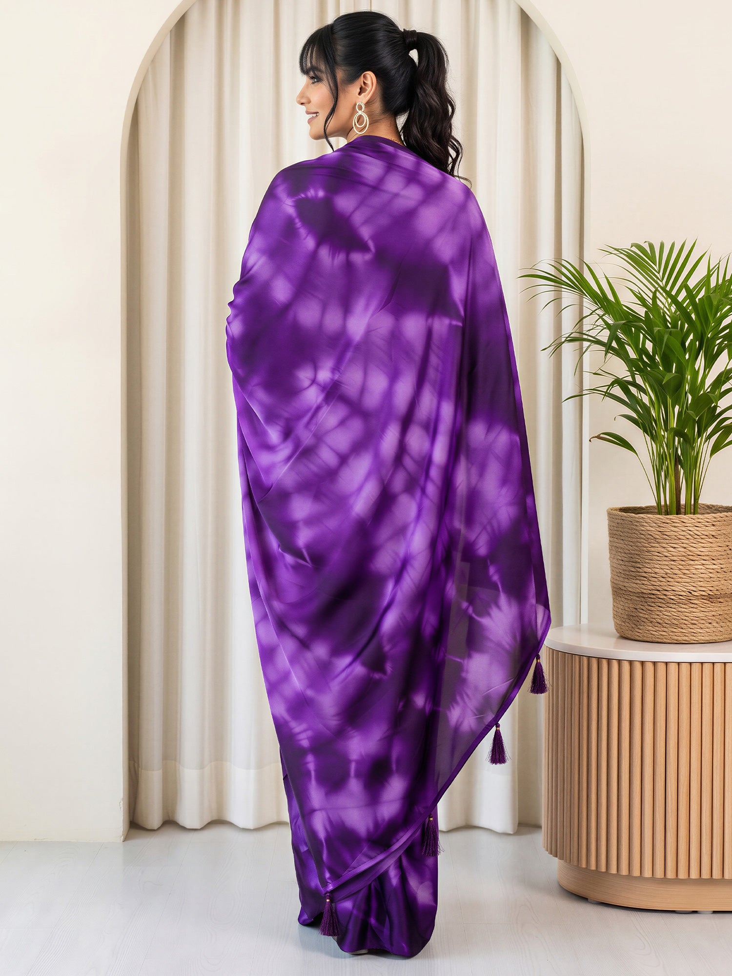 Purple Satin Silk saree – detail view 1